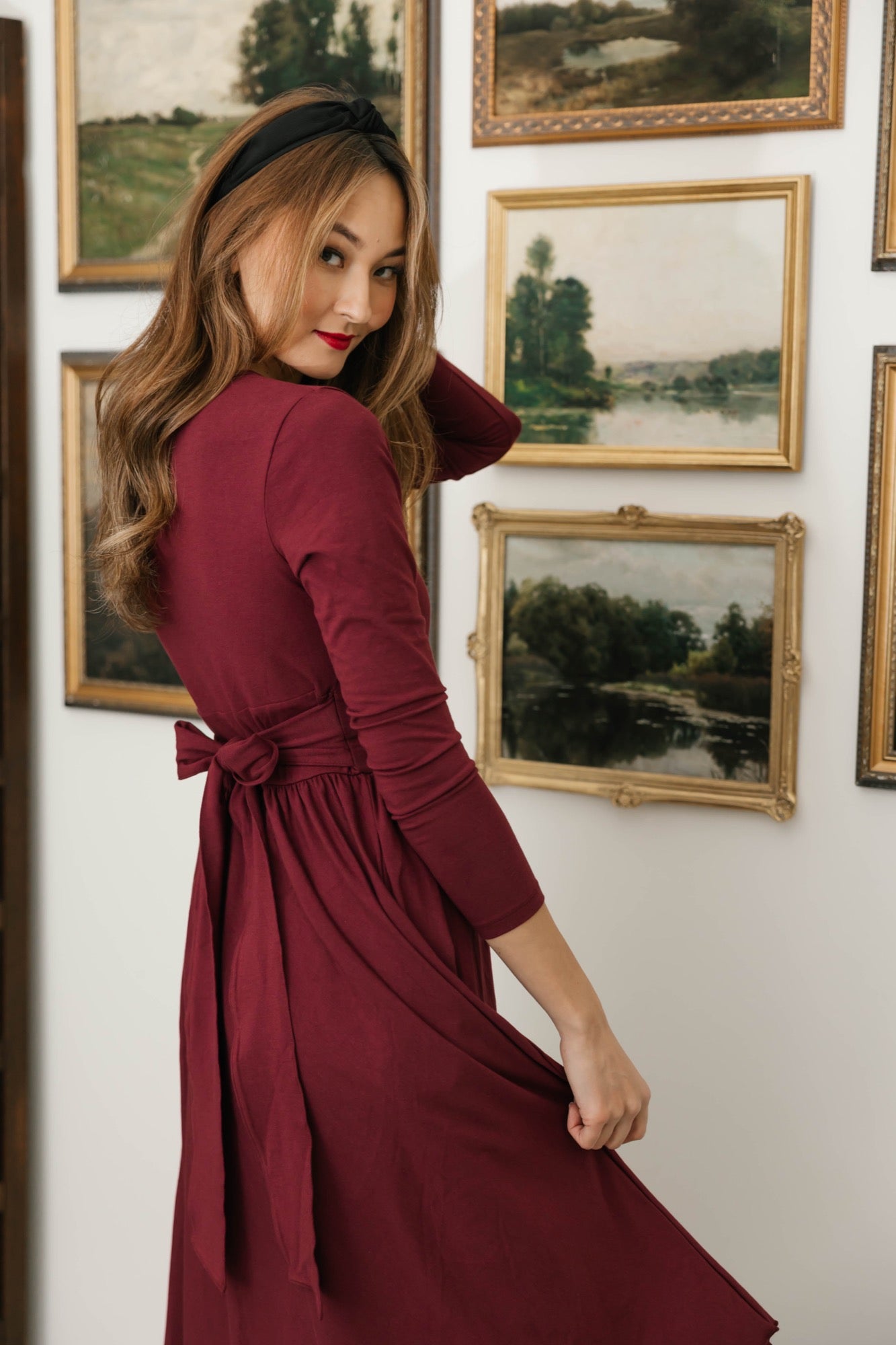 Leah Midi Dress in Bold Burgundy