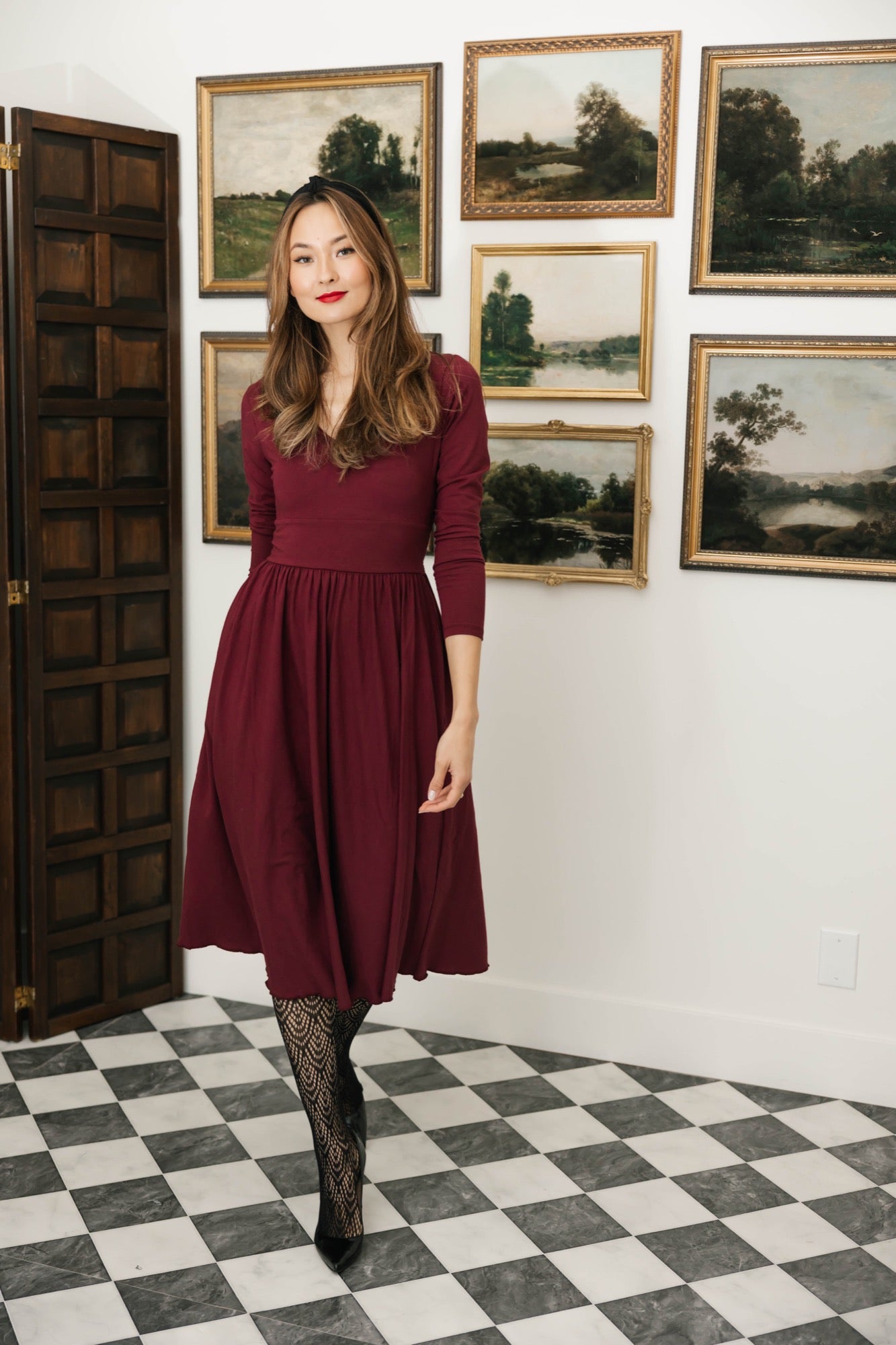 Leah Midi Dress in Bold Burgundy