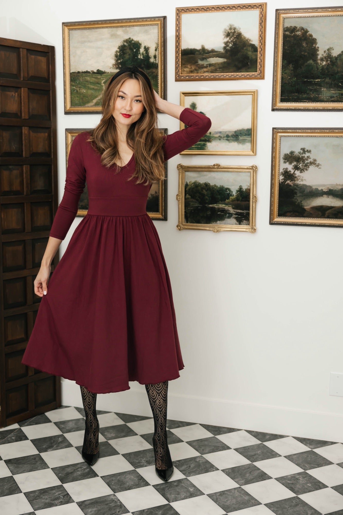 Leah Midi Dress in Bold Burgundy