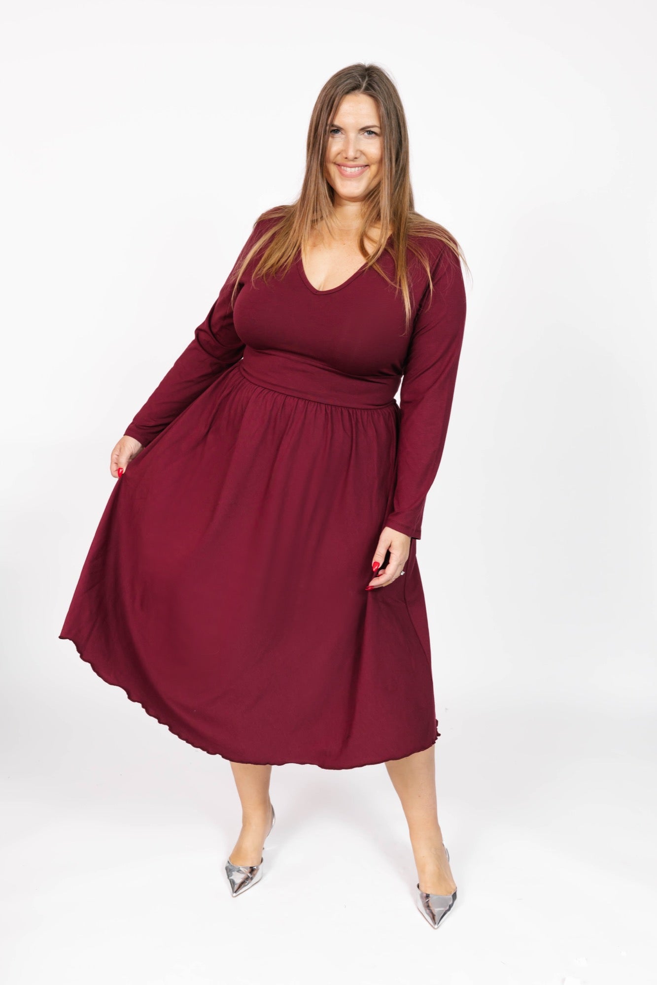 Leah Midi Dress in Bold Burgundy