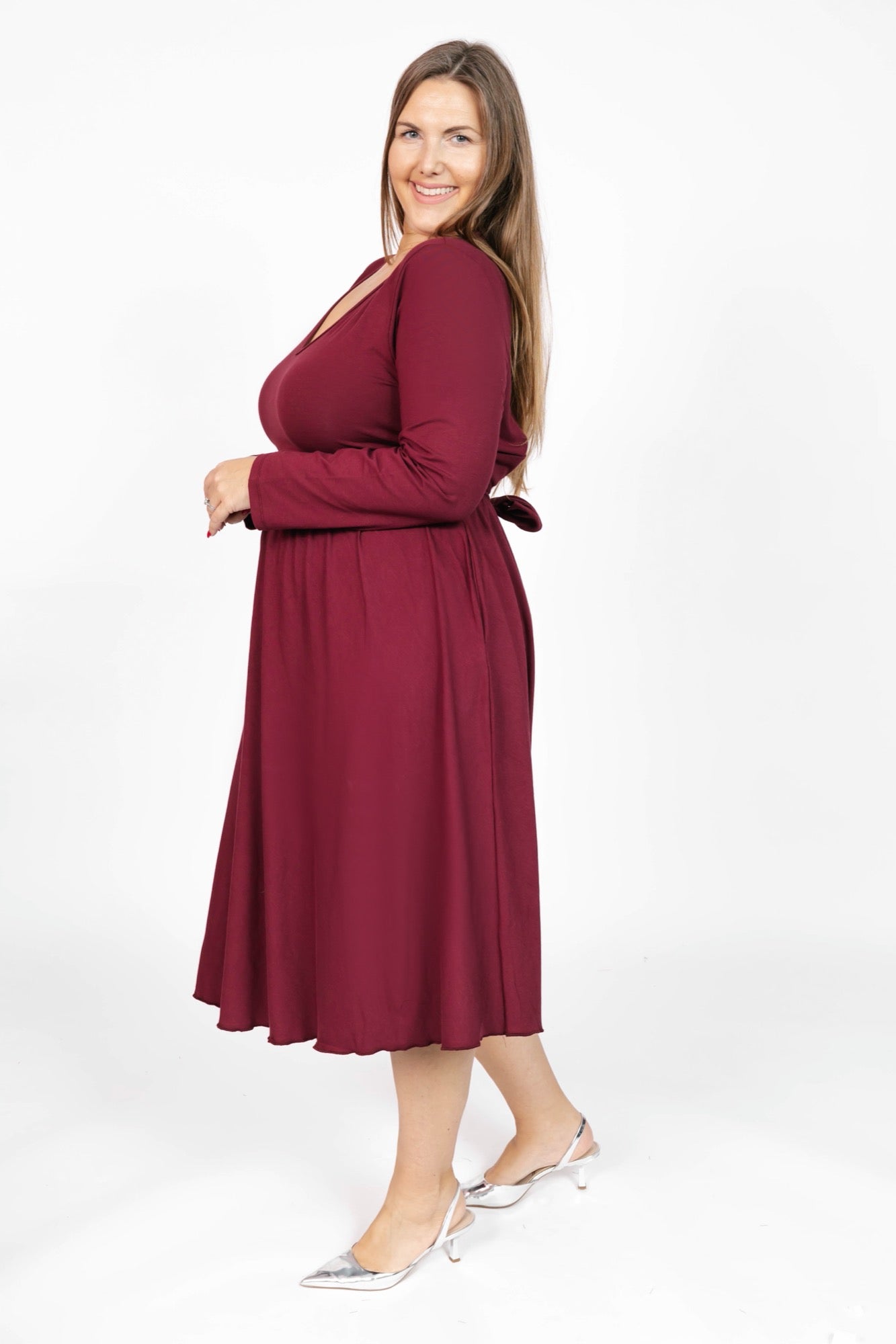 Leah Midi Dress in Bold Burgundy