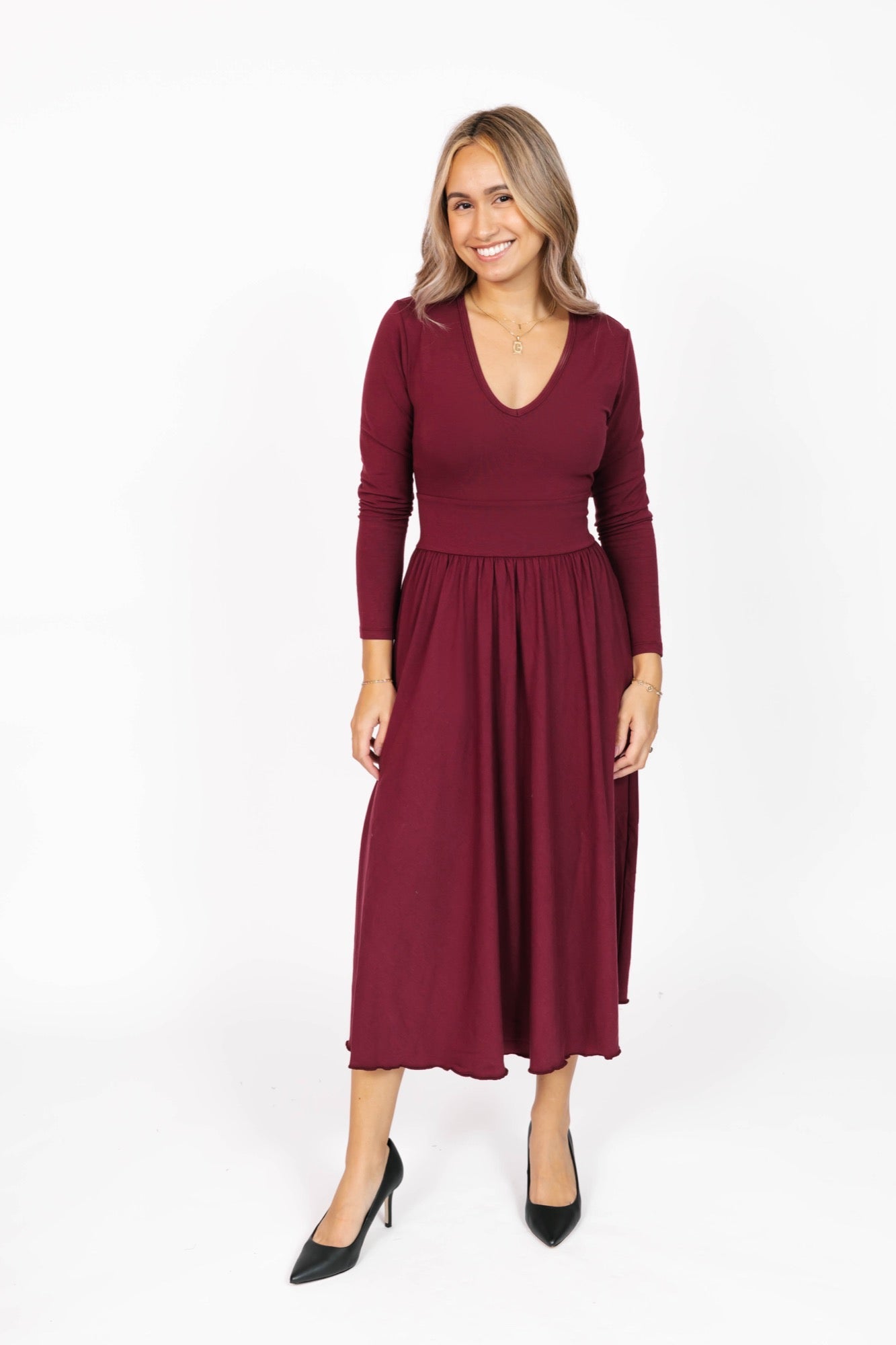 Leah Midi Dress in Bold Burgundy