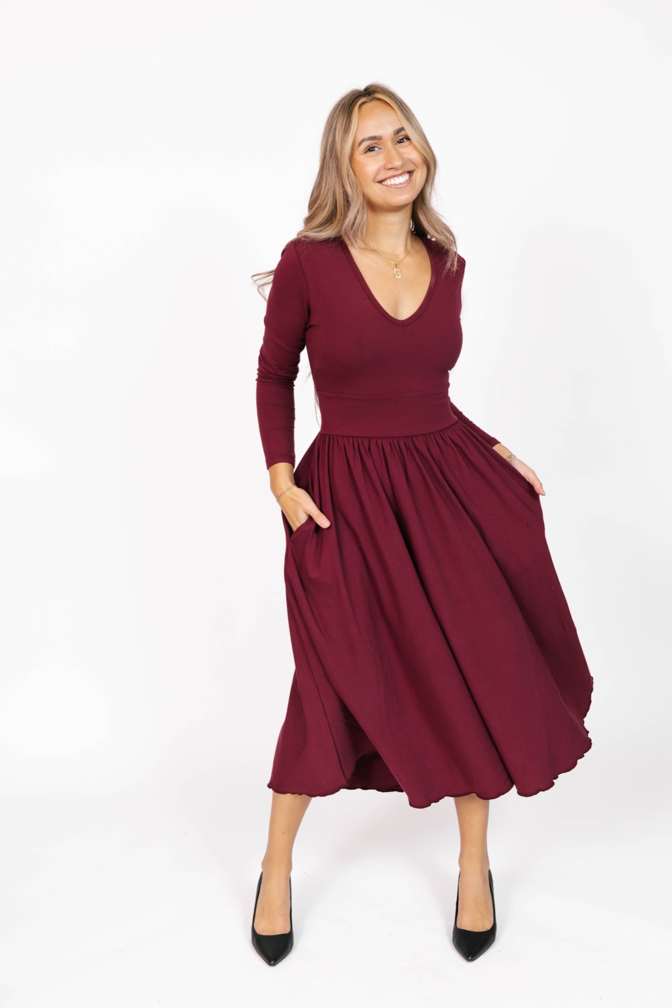 Leah Midi Dress in Bold Burgundy