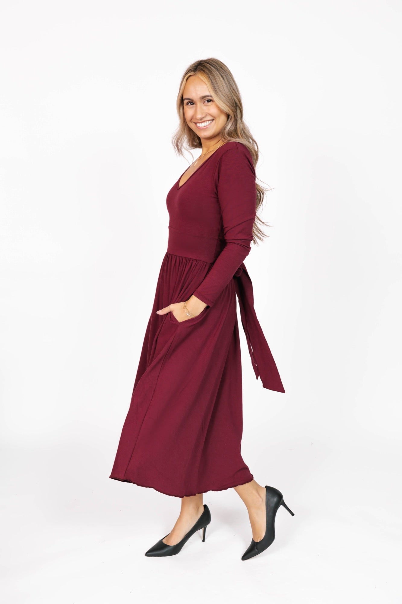 Leah Midi Dress in Bold Burgundy