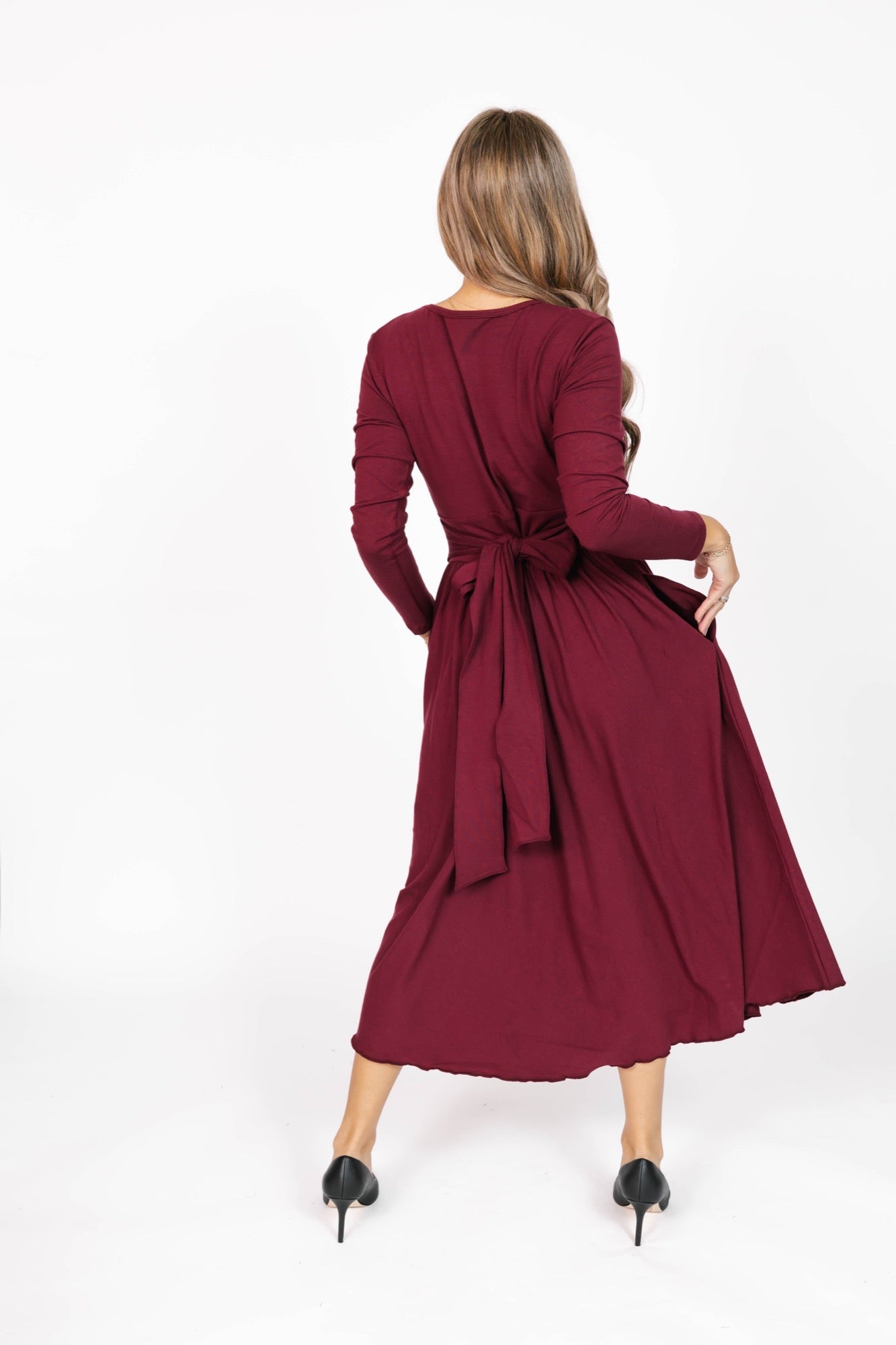 Leah Midi Dress in Bold Burgundy