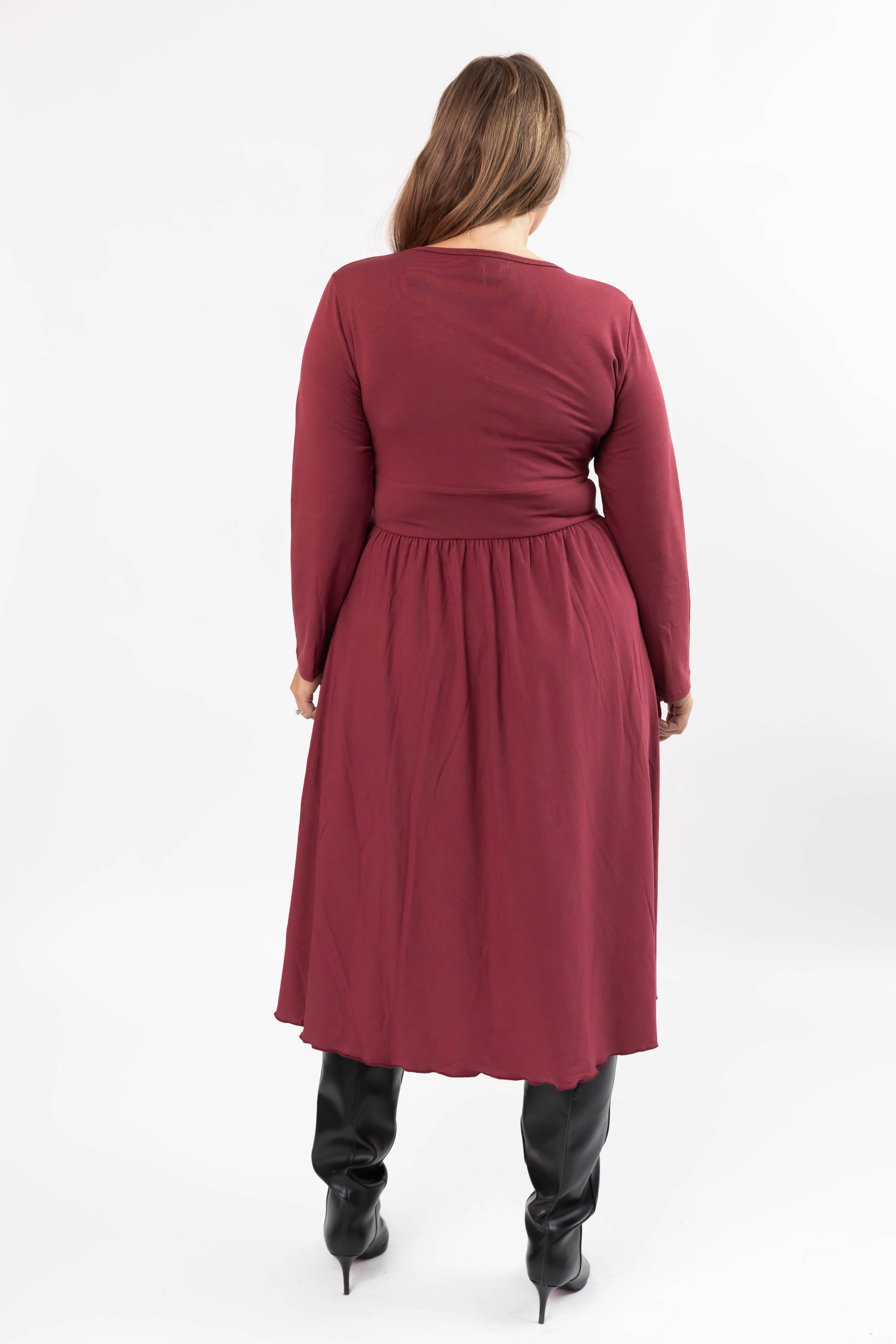 Leah Midi Dress in Dark Cranberry