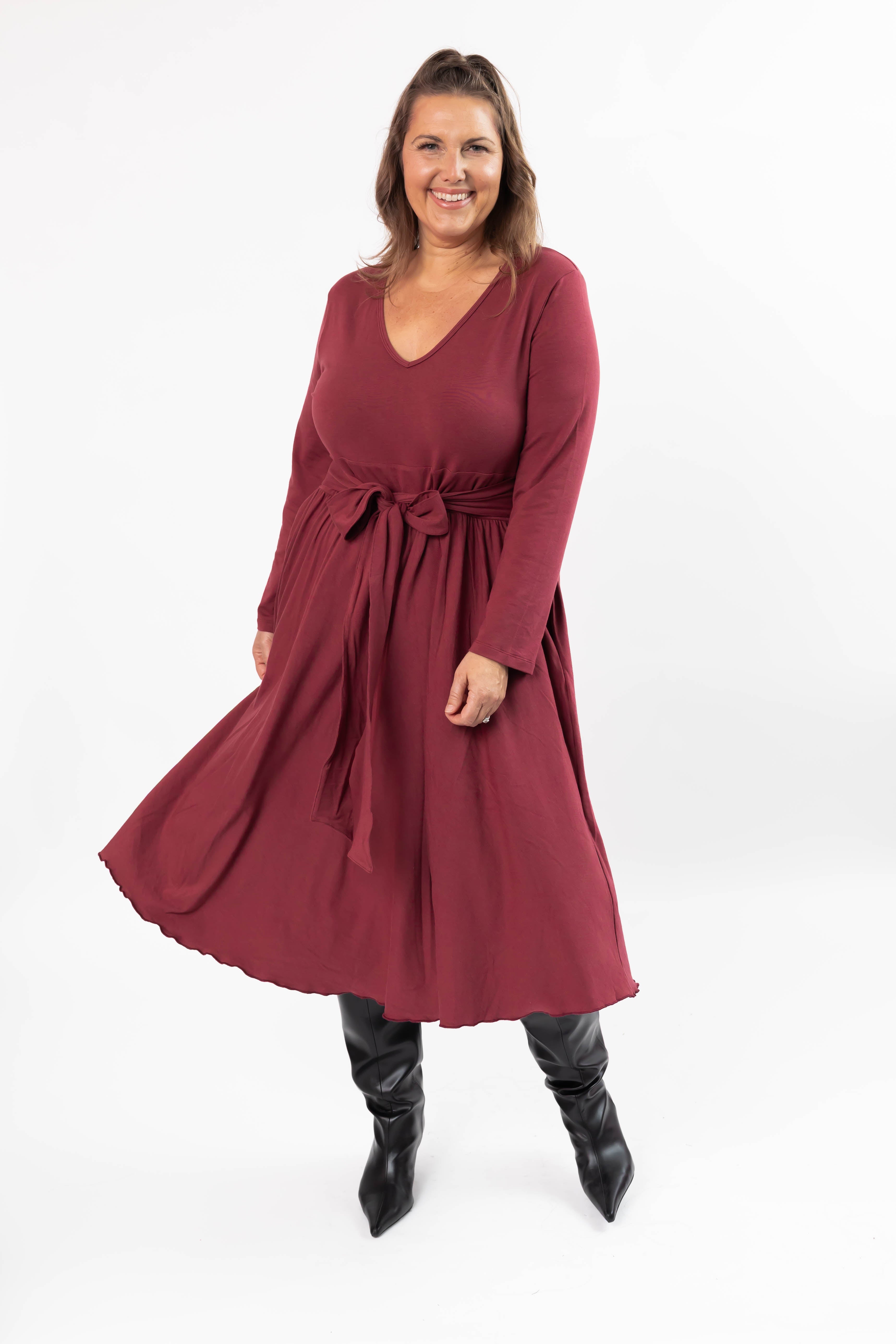 Leah Midi Dress in Dark Cranberry