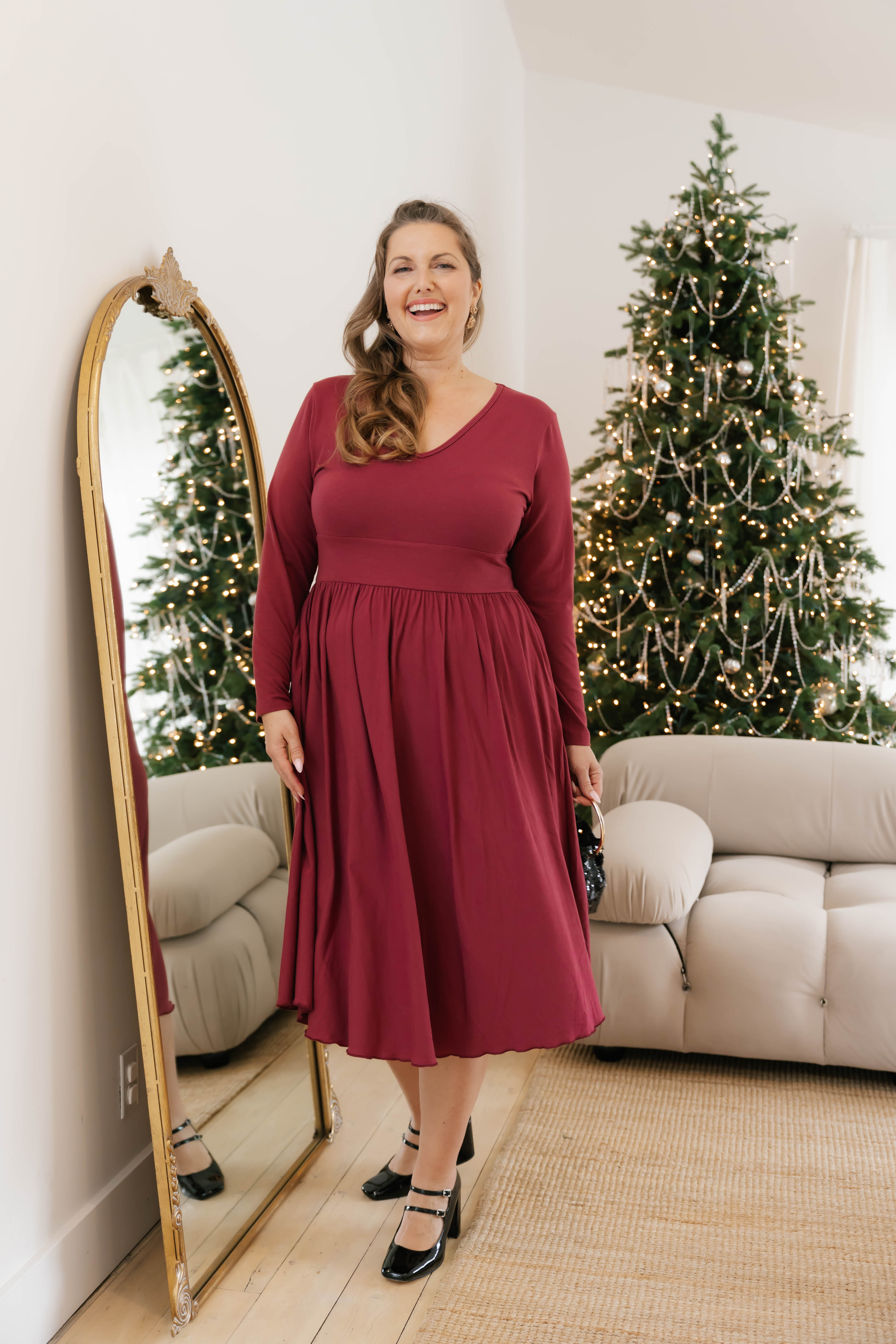 Leah Midi Dress in Dark Cranberry