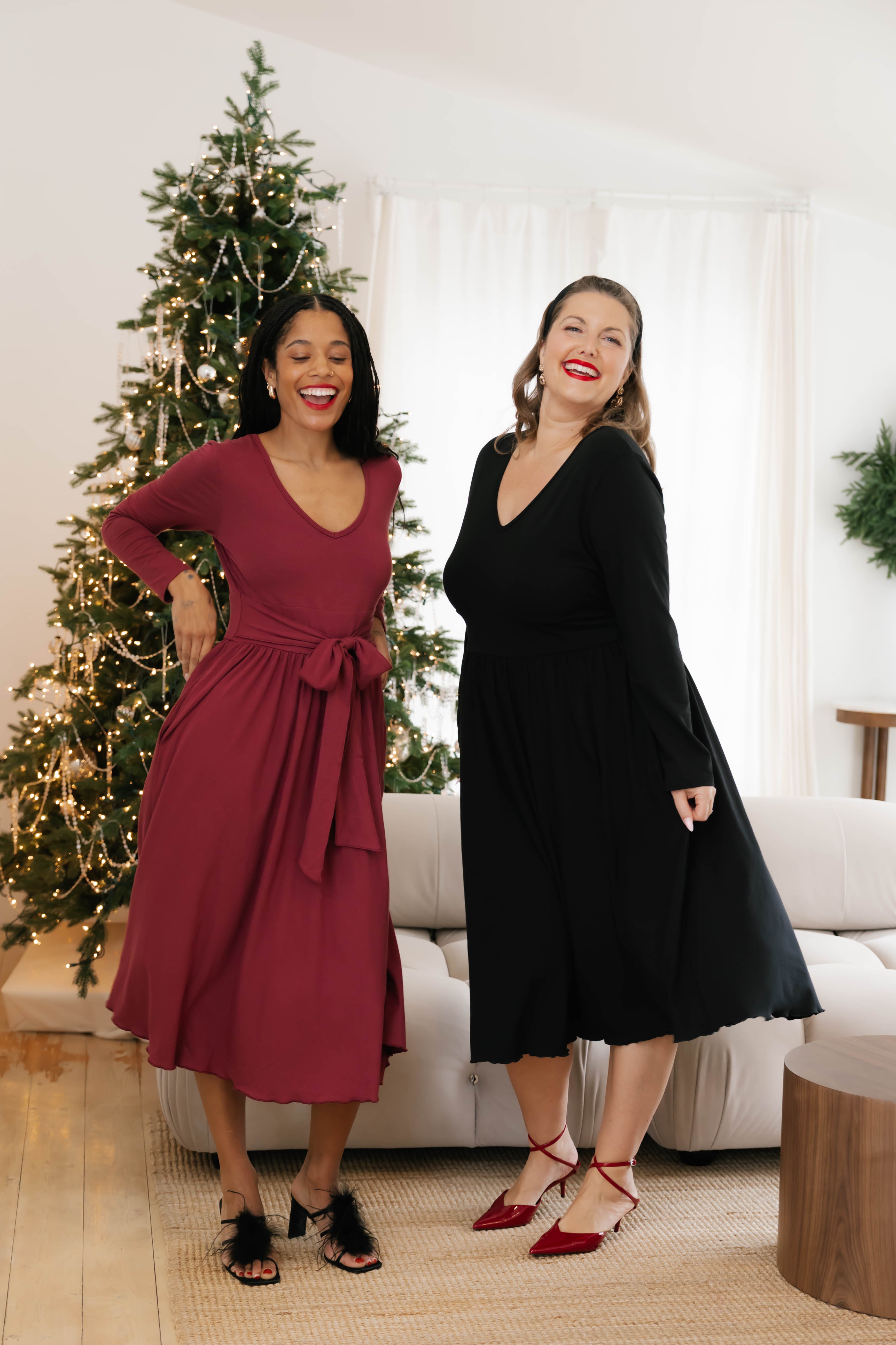 Leah Midi Dress in Dark Cranberry