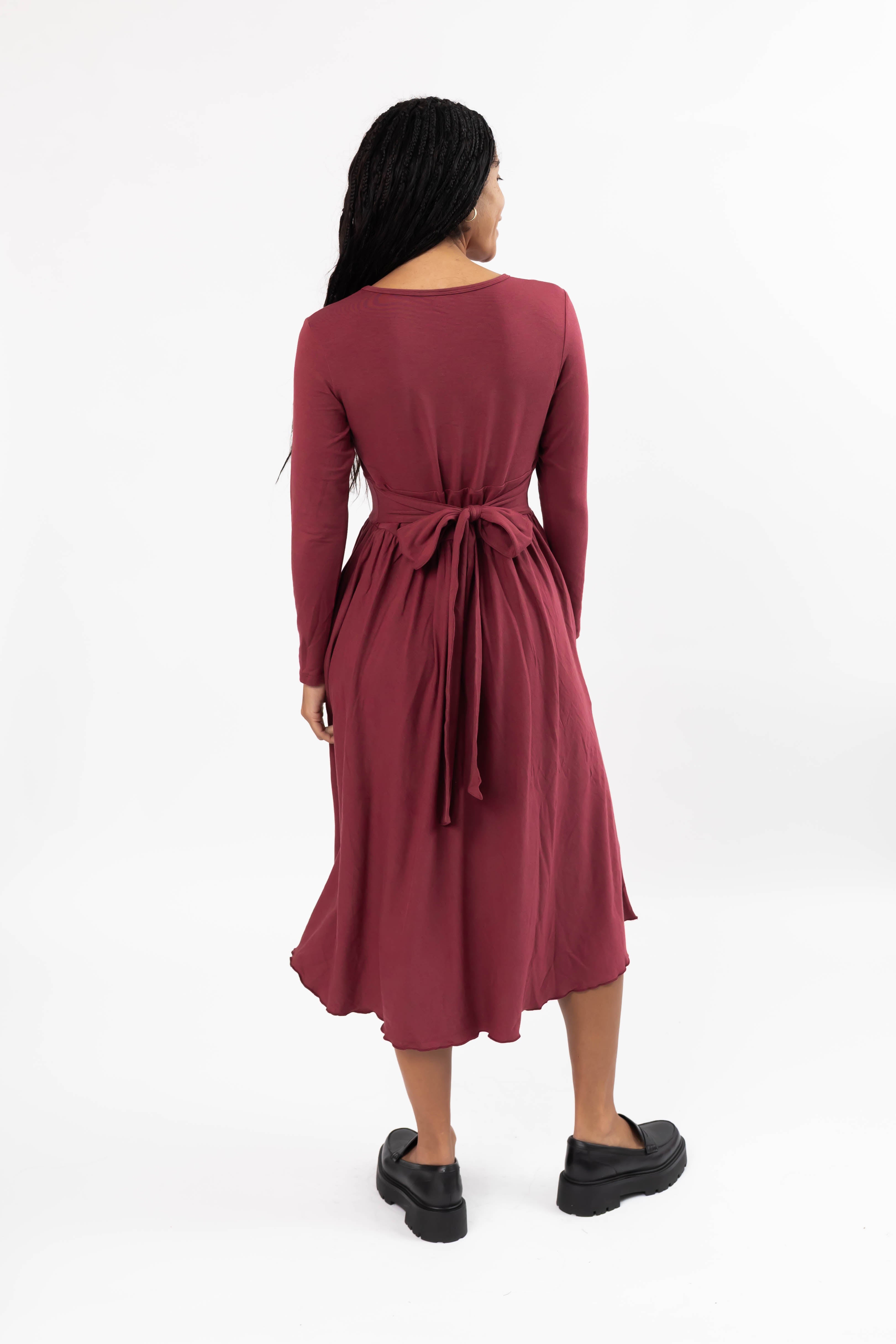 Leah Midi Dress in Dark Cranberry