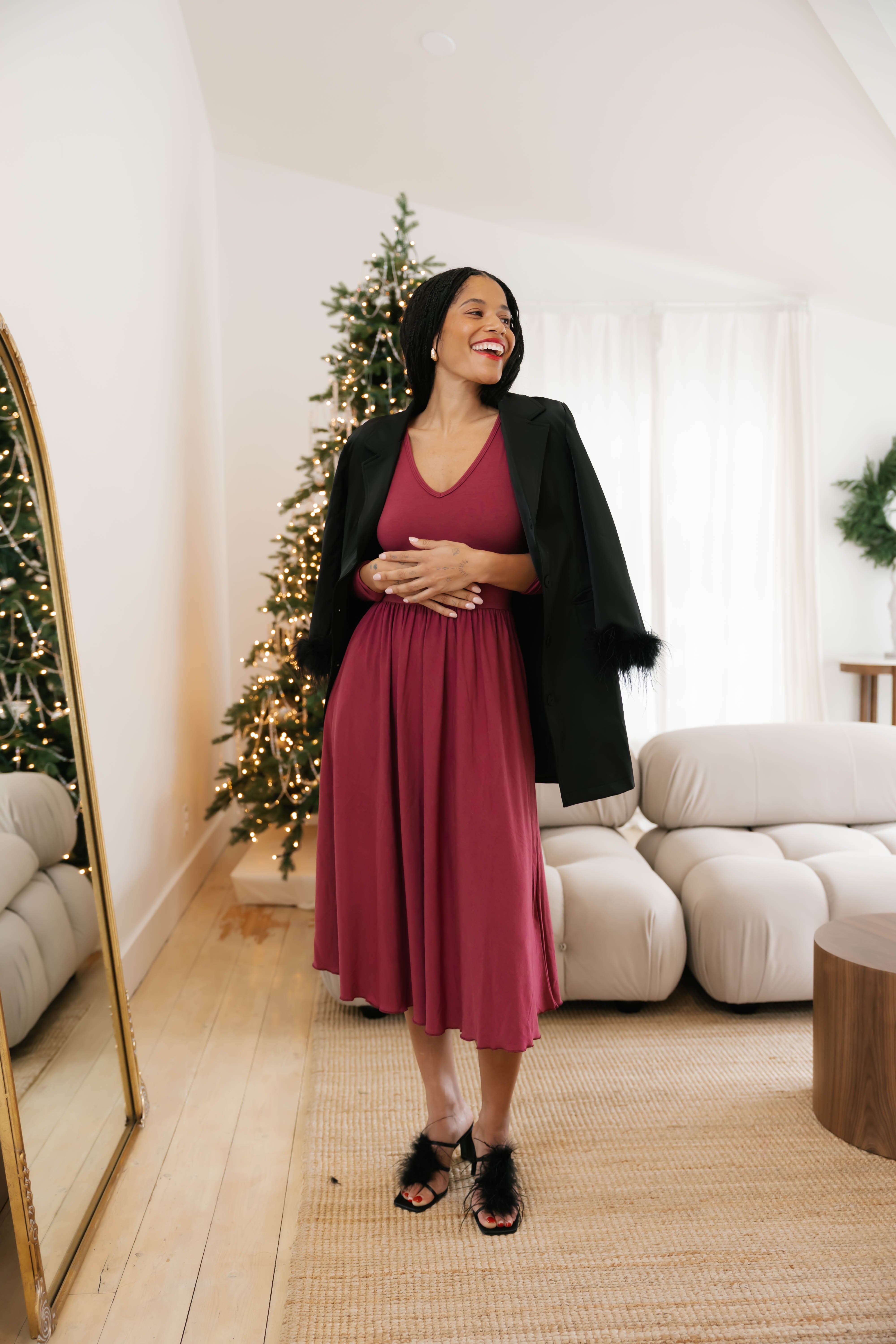 Leah Midi Dress in Dark Cranberry