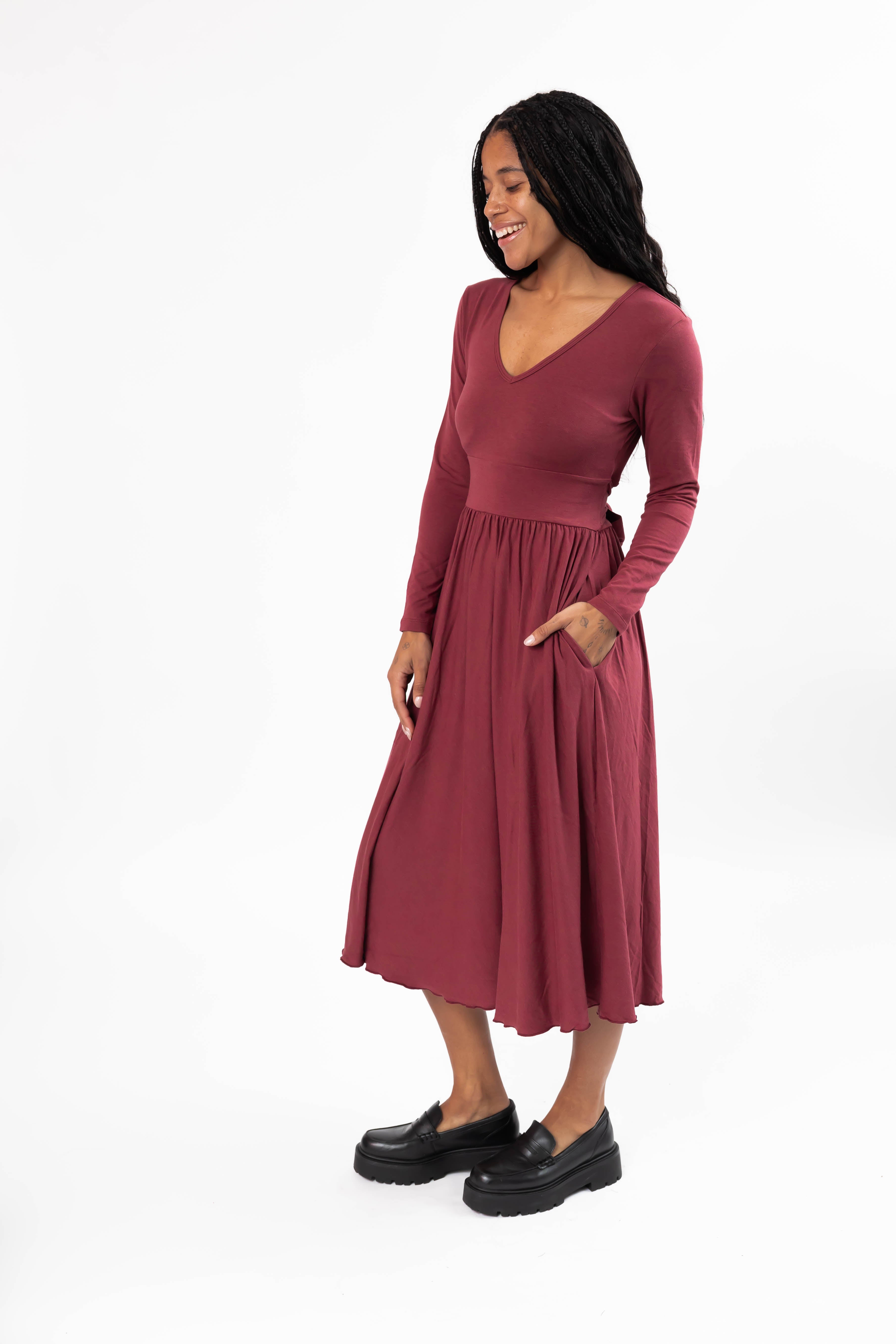 Leah Midi Dress in Dark Cranberry