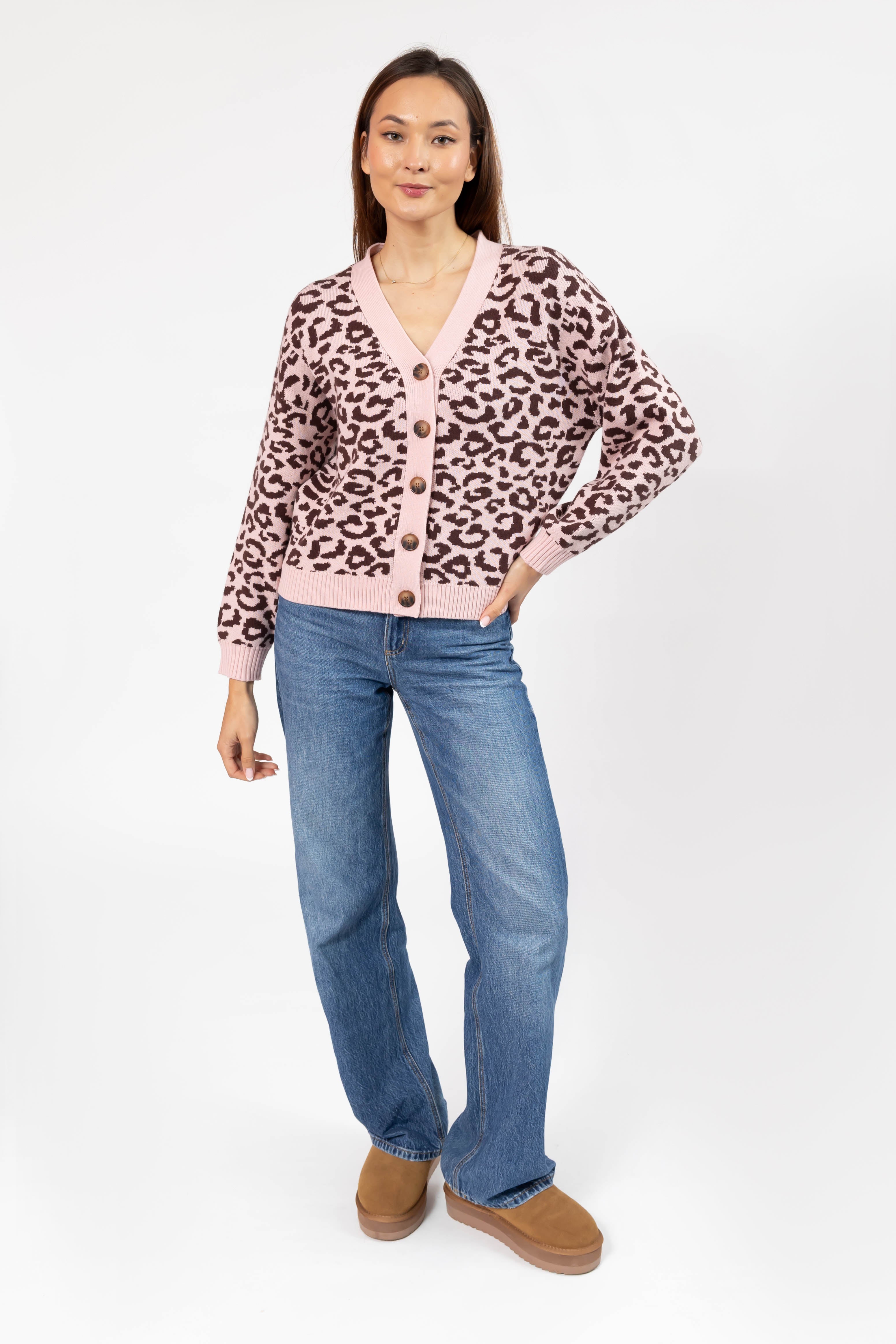 Leopard Cardigan in Antique Rose/Brown