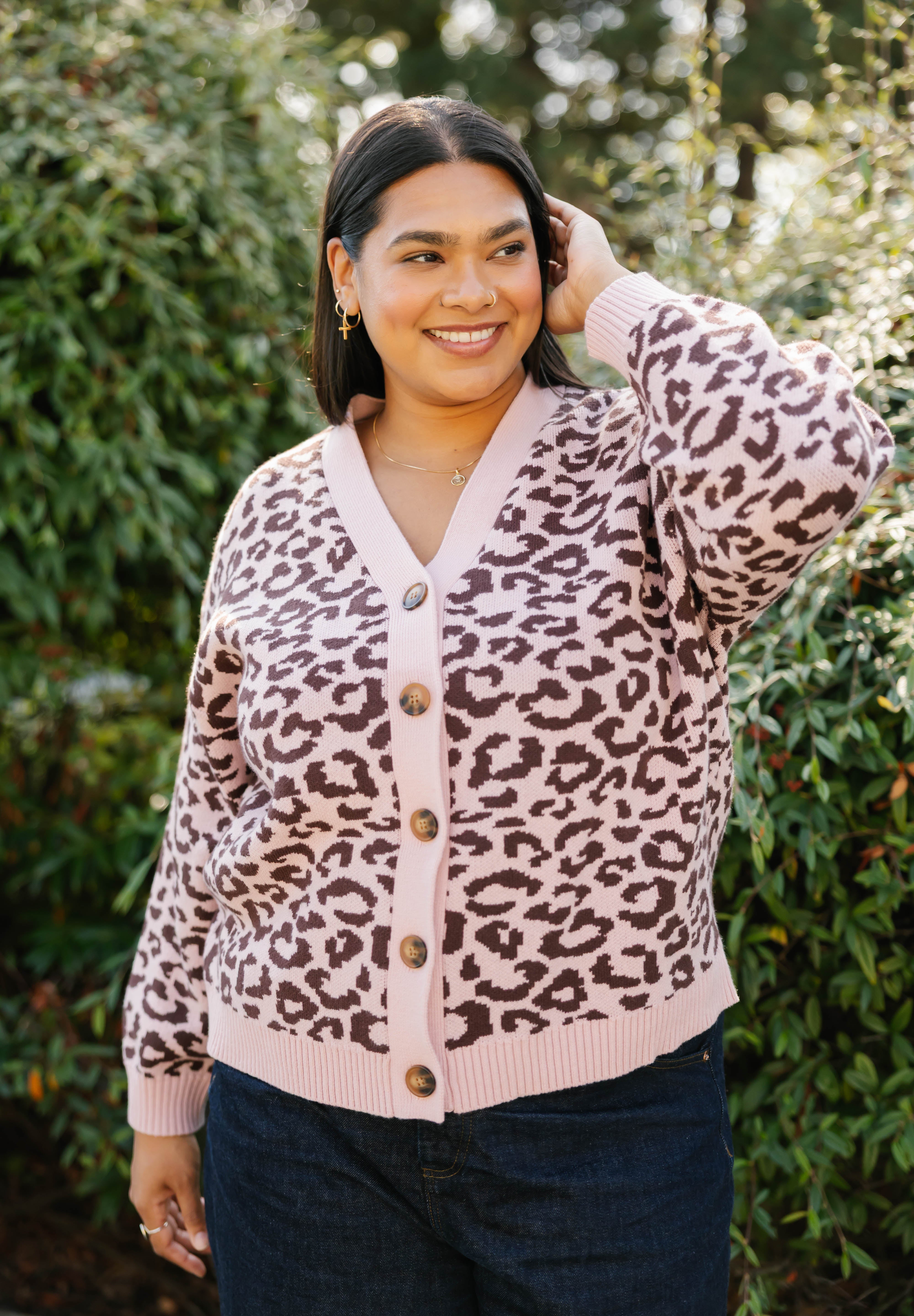 Leopard Cardigan in Antique Rose/Brown