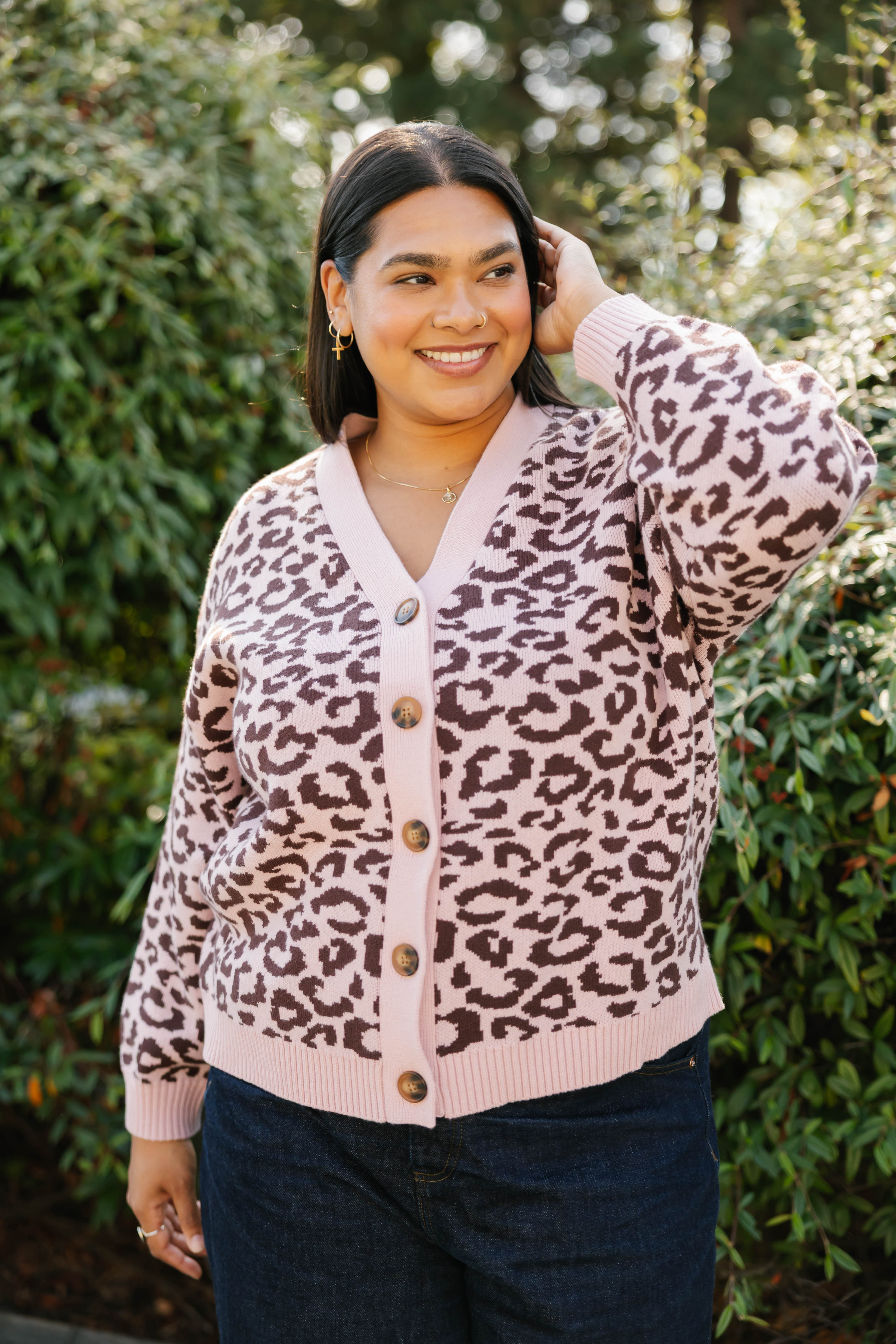 Leopard Cardigan in Antique Rose/Brown