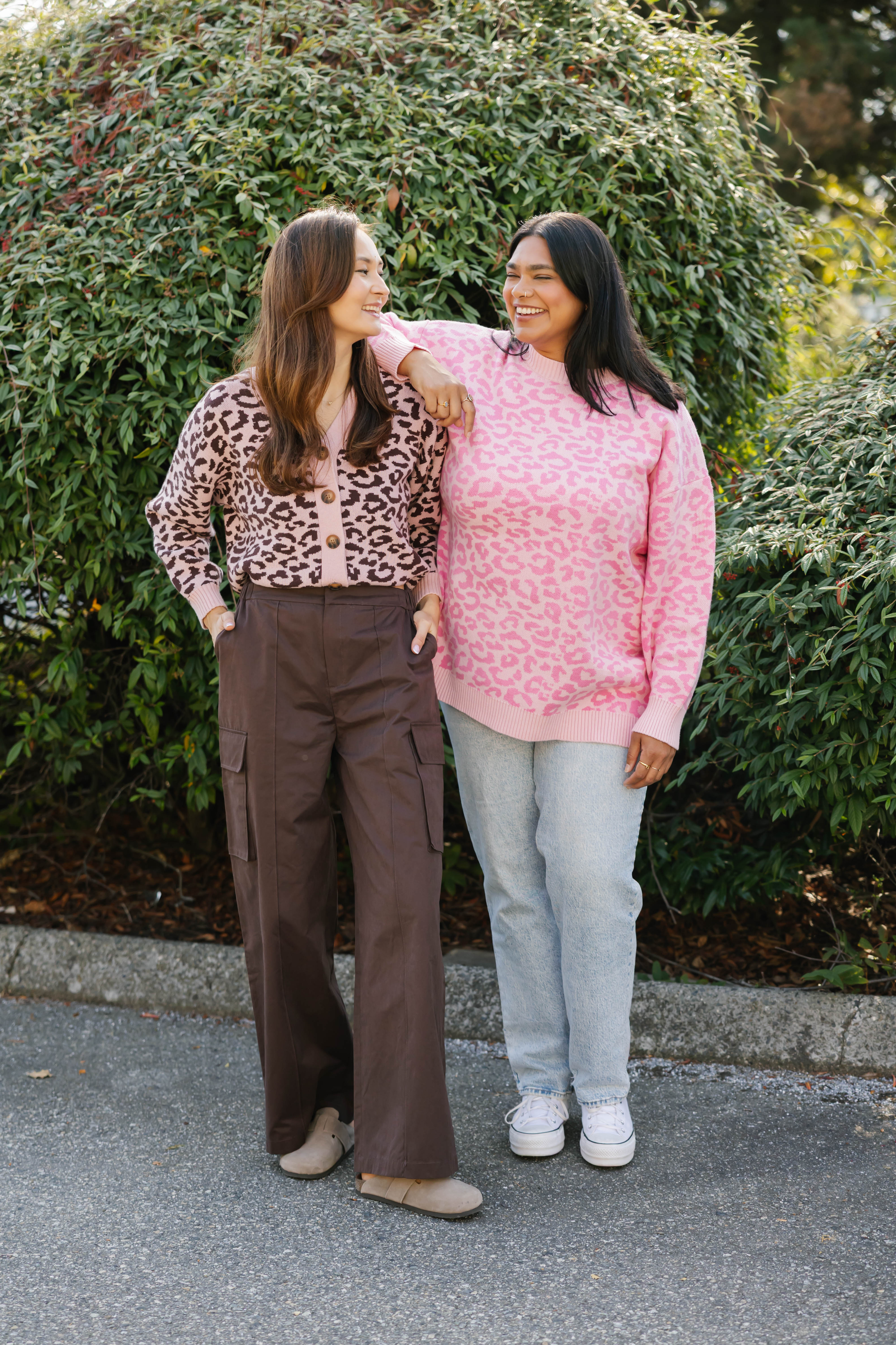 Leopard Long Sweater in Light Pink/Pink