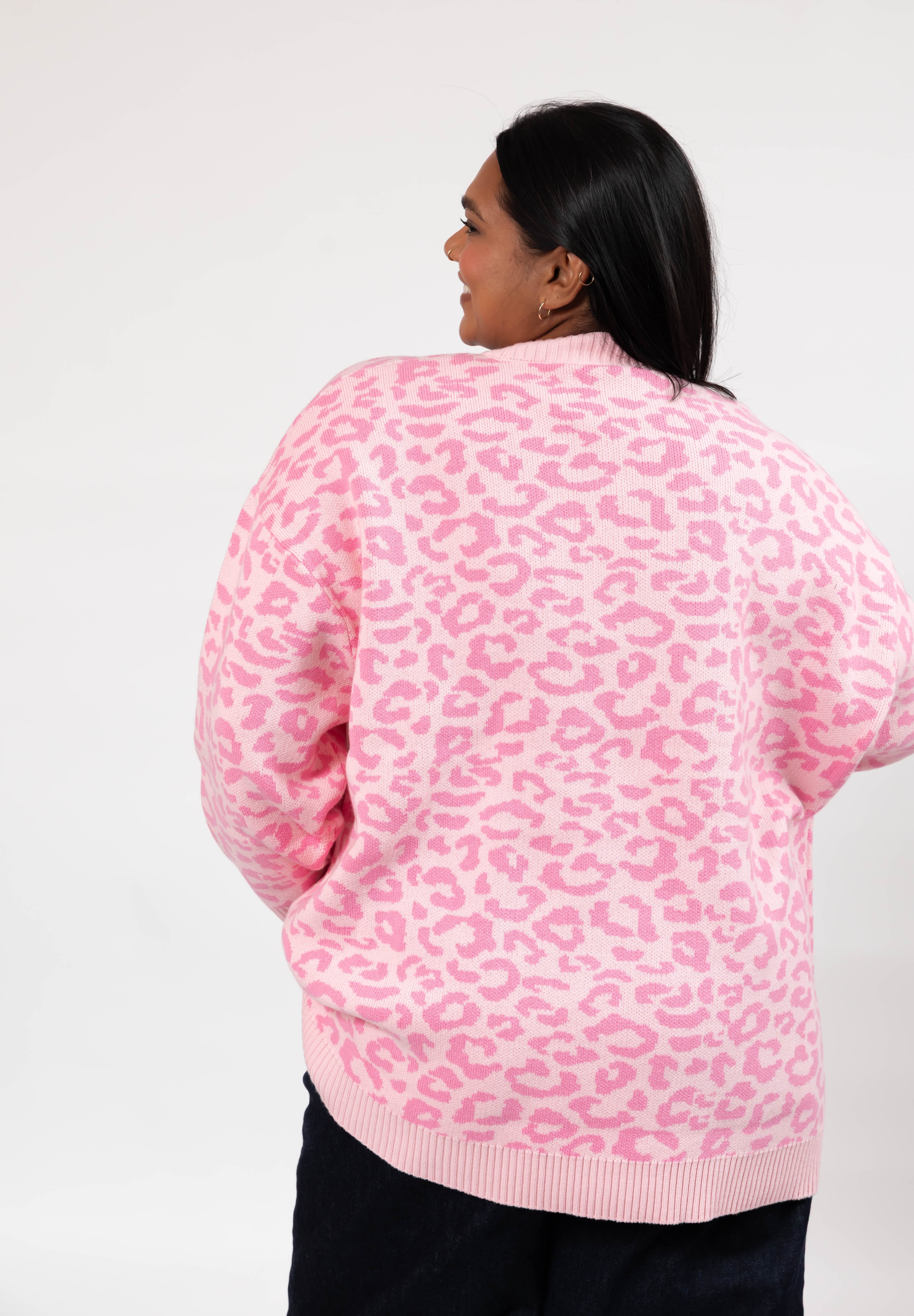 Leopard Long Sweater in Light Pink/Pink
