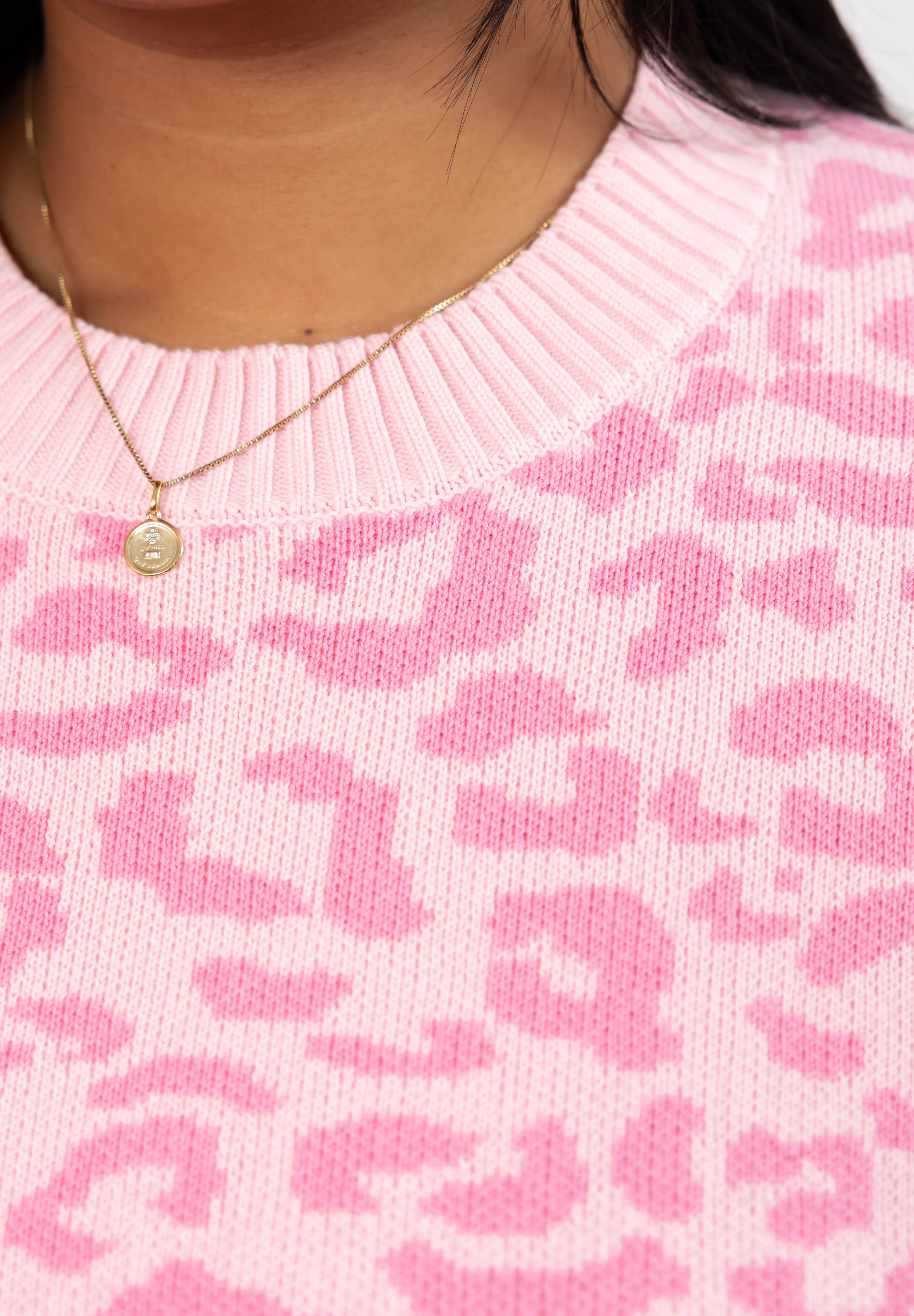 Leopard Long Sweater in Light Pink/Pink