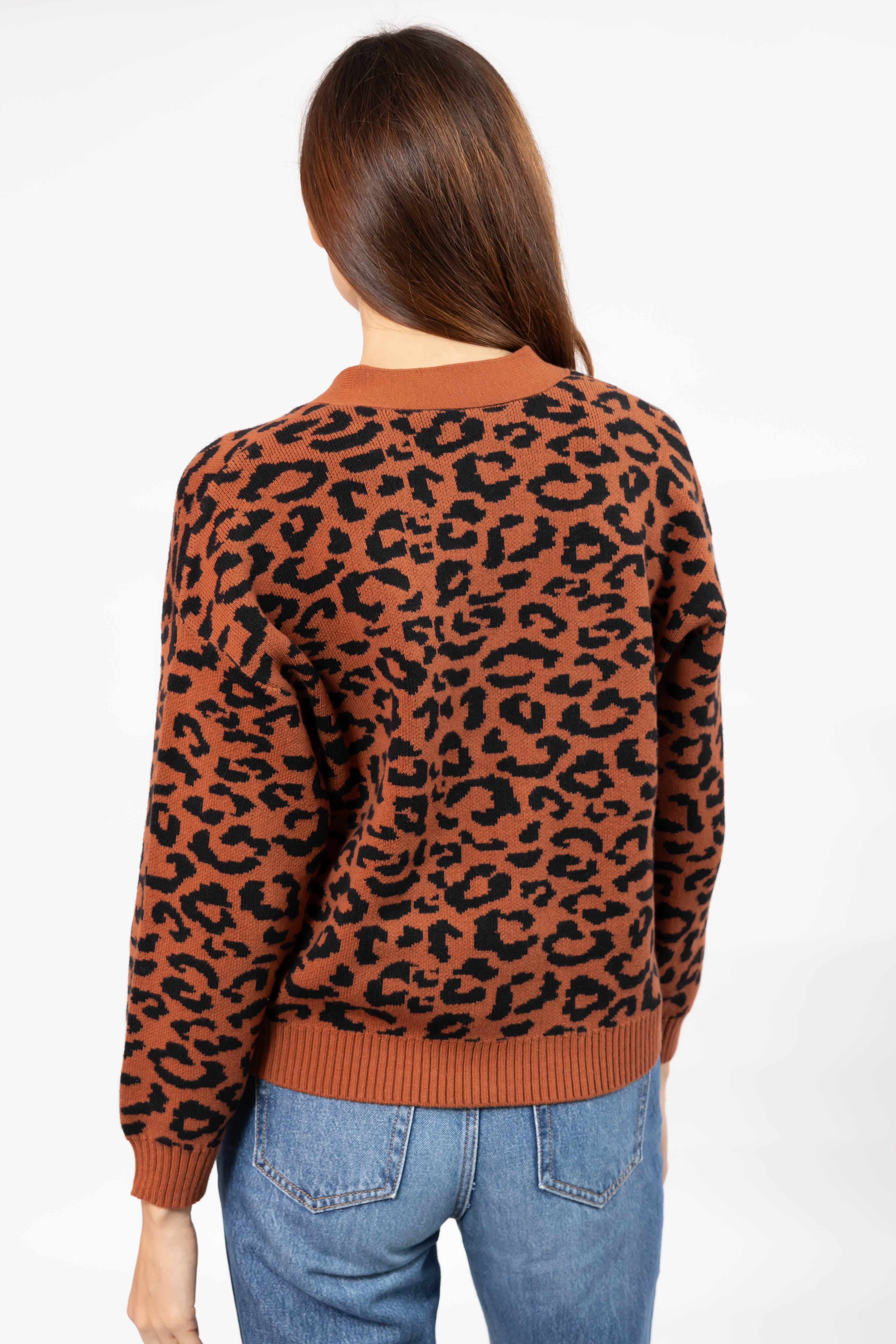 Leopard Cardigan in Rust Brown/Midnight Black