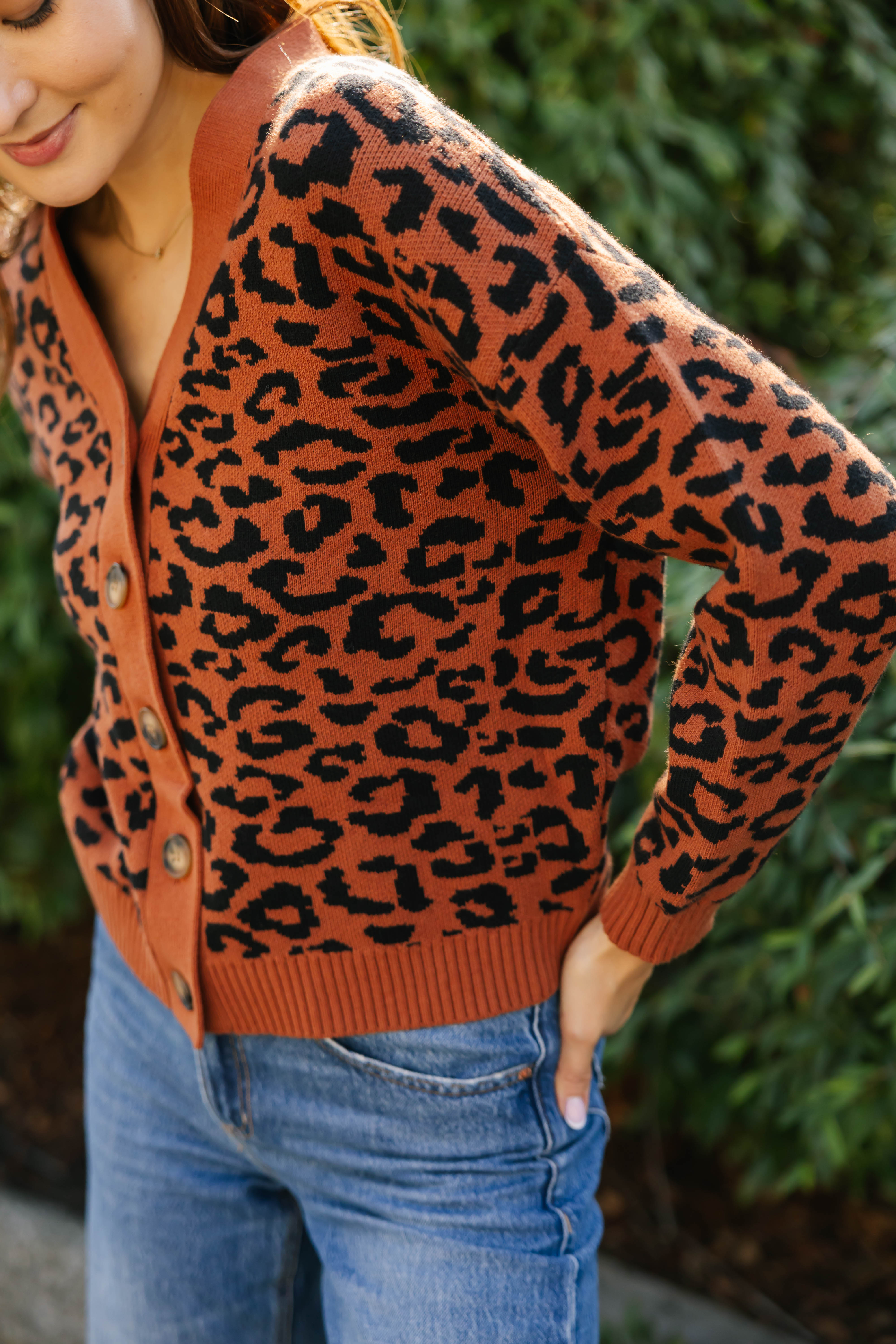 Leopard Cardigan in Rust Brown/Midnight Black