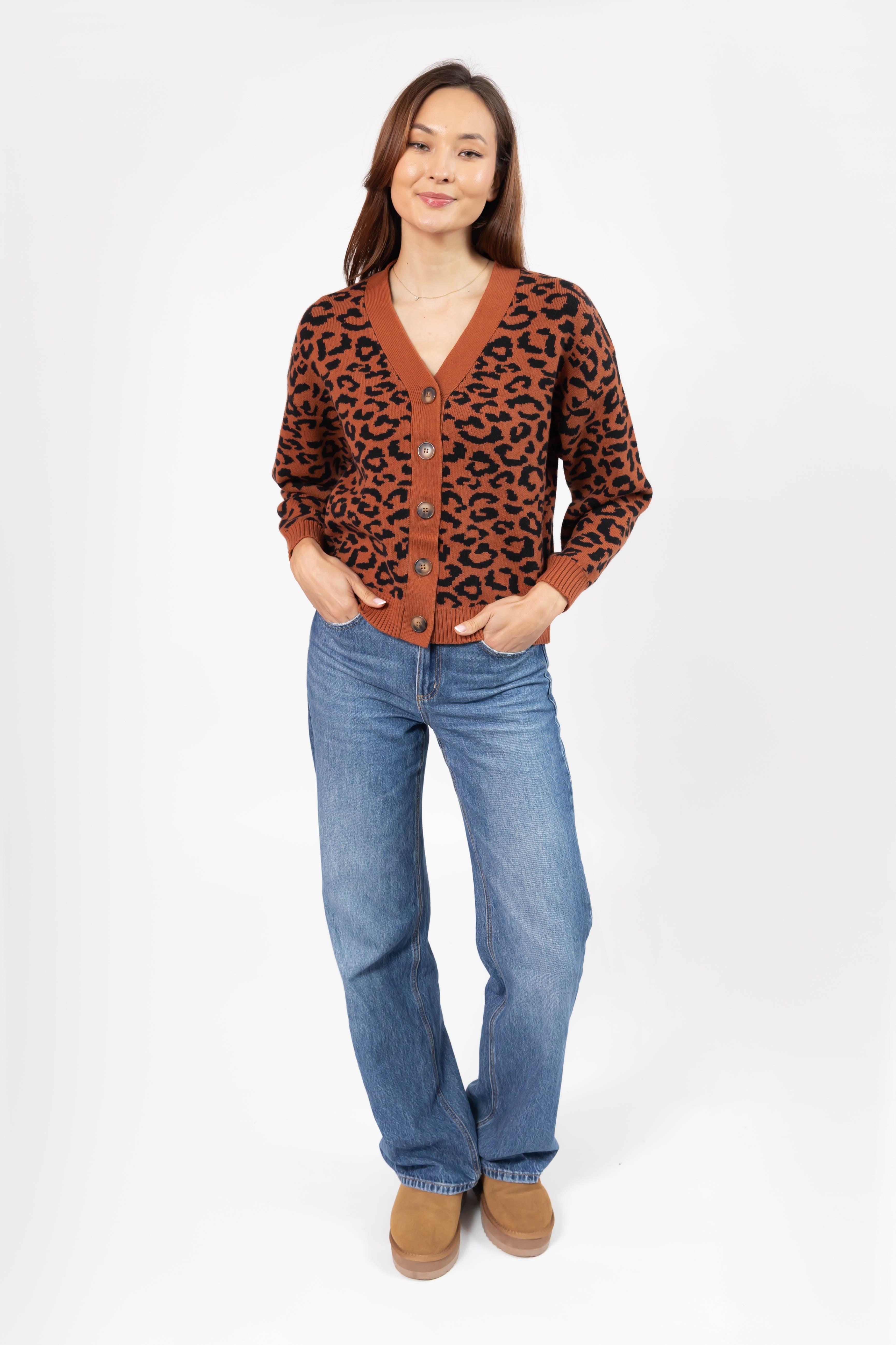Leopard Cardigan in Rust Brown/Midnight Black