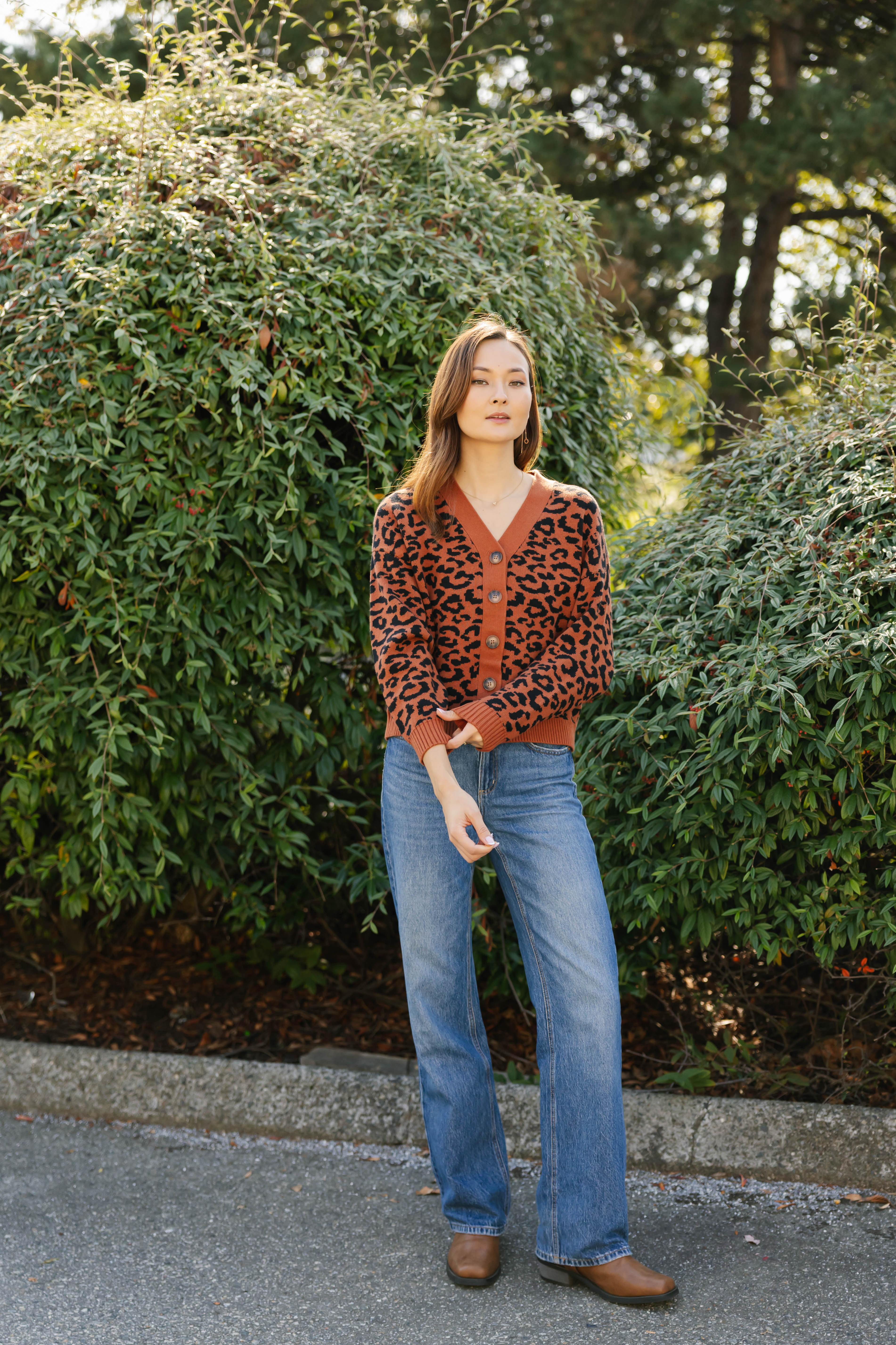 Leopard Cardigan in Rust Brown/Midnight Black