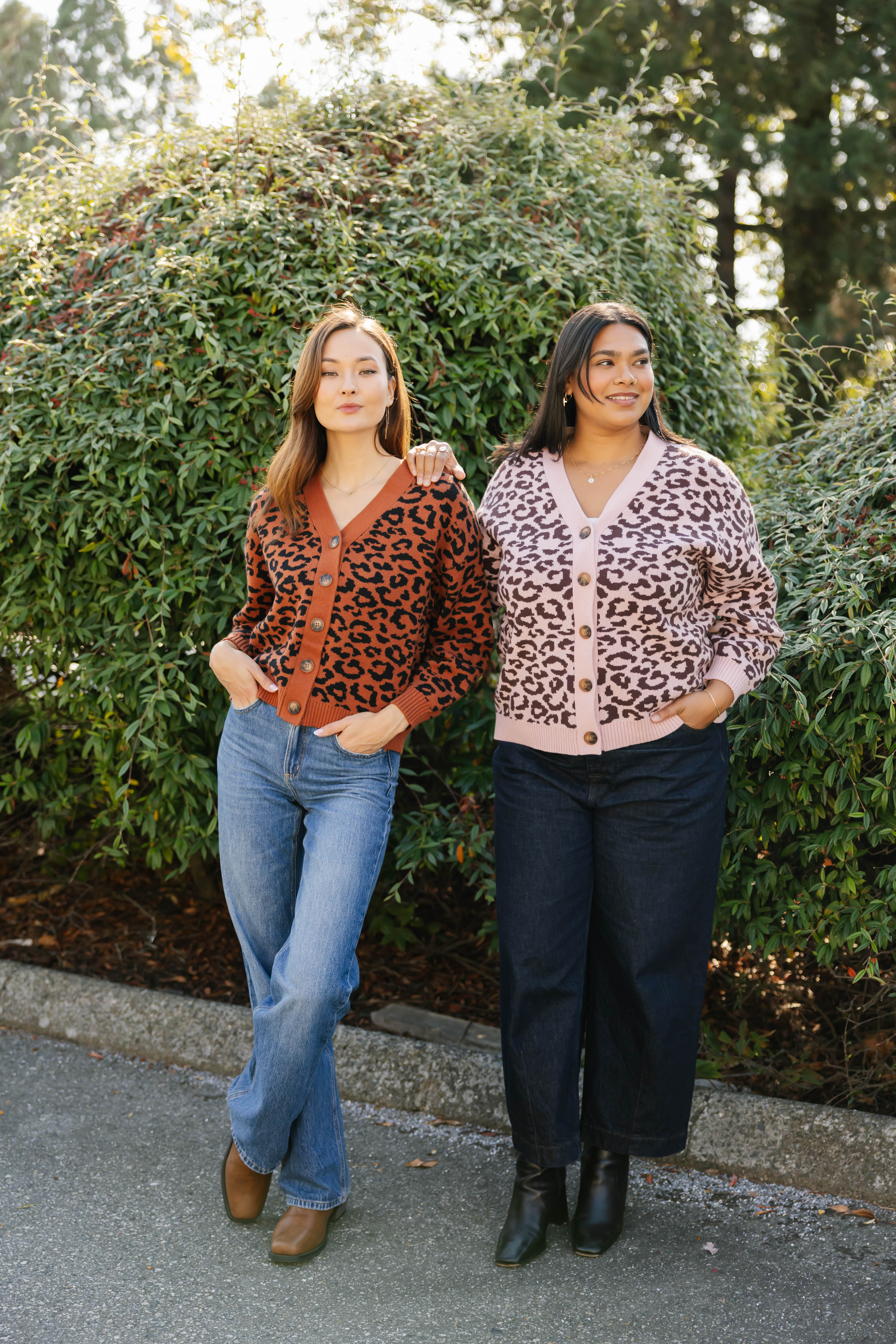 Leopard Cardigan in Rust Brown/Midnight Black