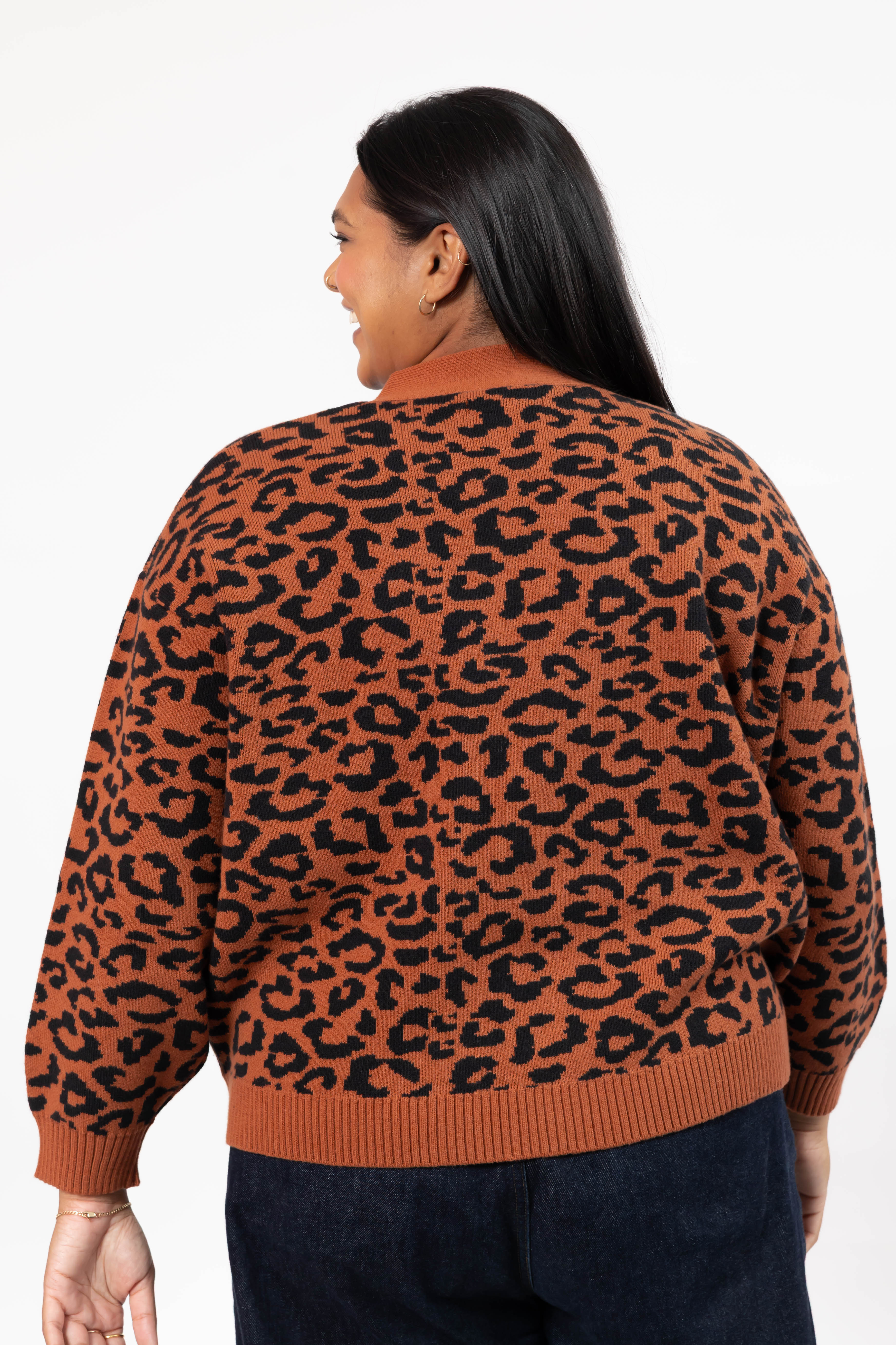 Leopard Cardigan in Rust Brown/Midnight Black