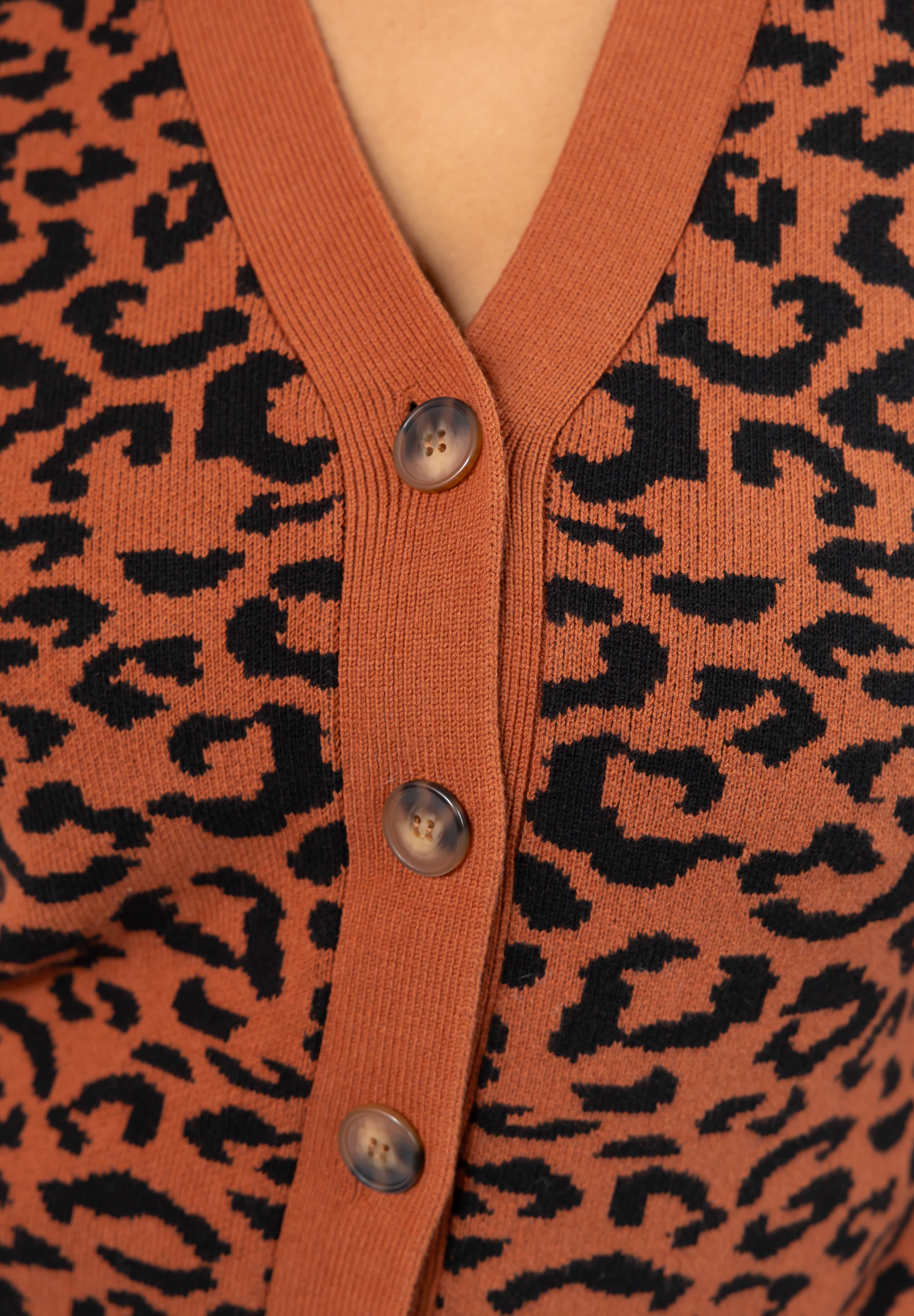 Leopard Cardigan in Rust Brown/Midnight Black