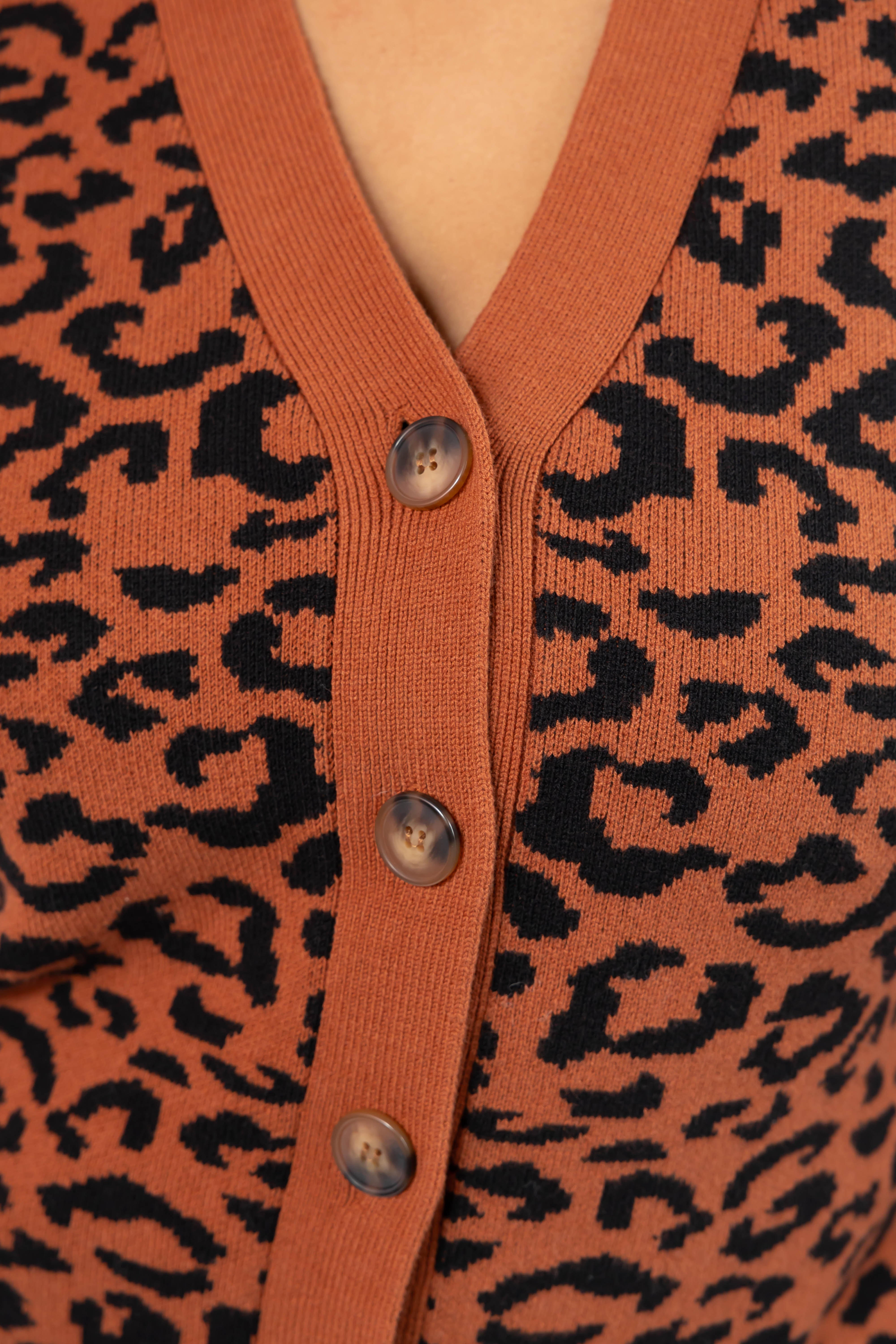 Leopard Cardigan in Rust Brown/Midnight Black