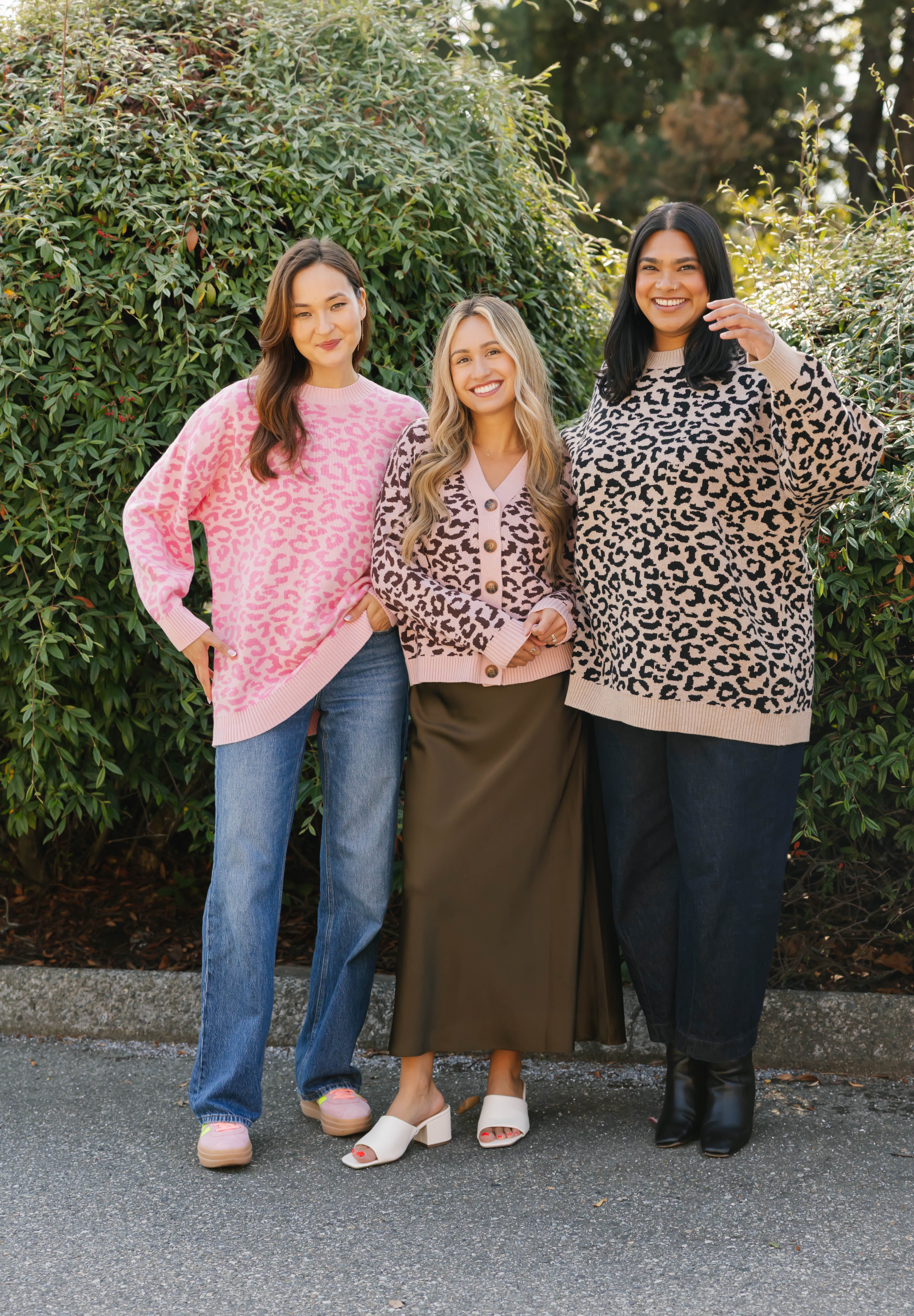 Leopard Long Sweater in Taupe/Midnight Black