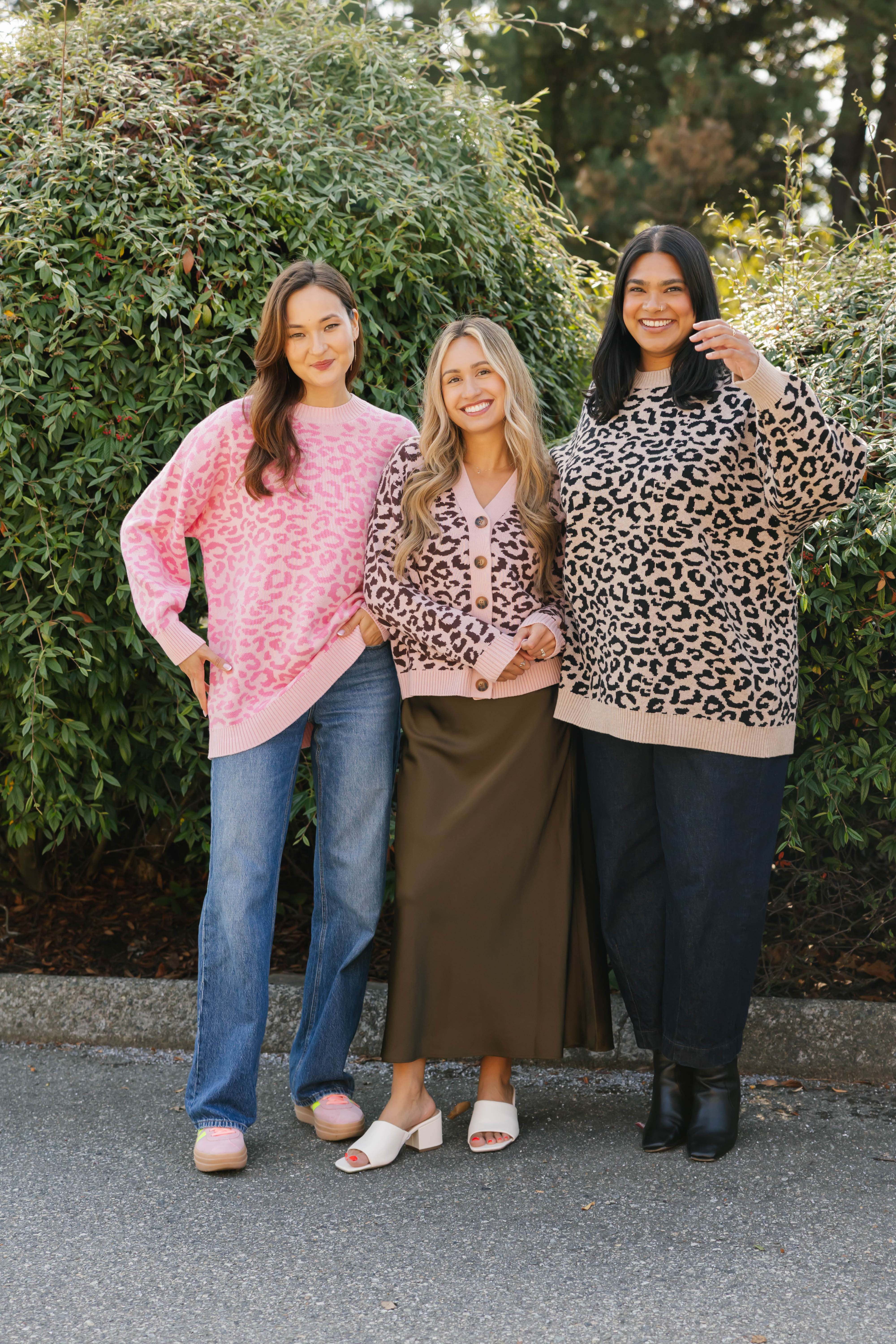 Leopard Long Sweater in Taupe/Midnight Black