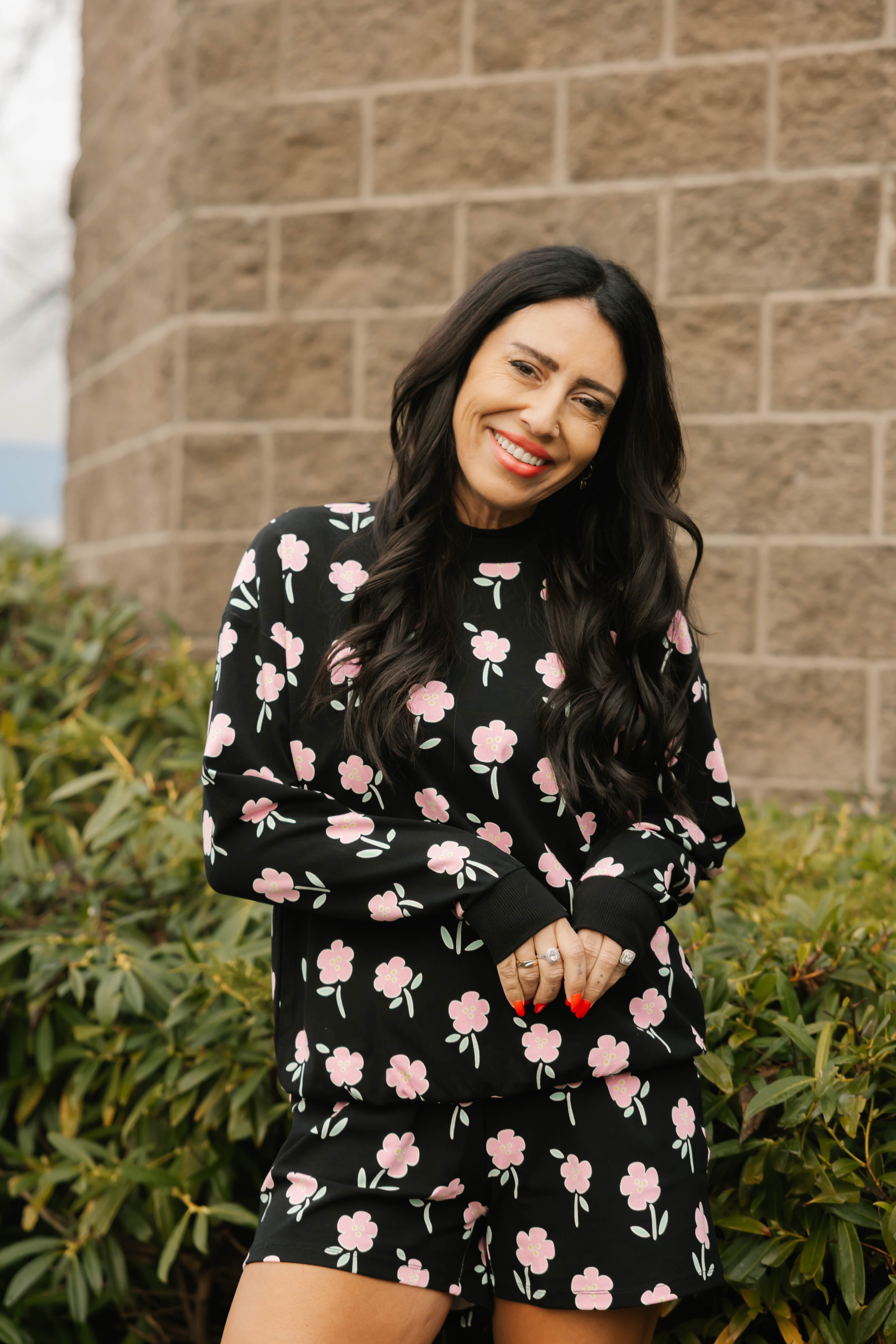 Fresh Floral Hang Out Crew in Black Floral