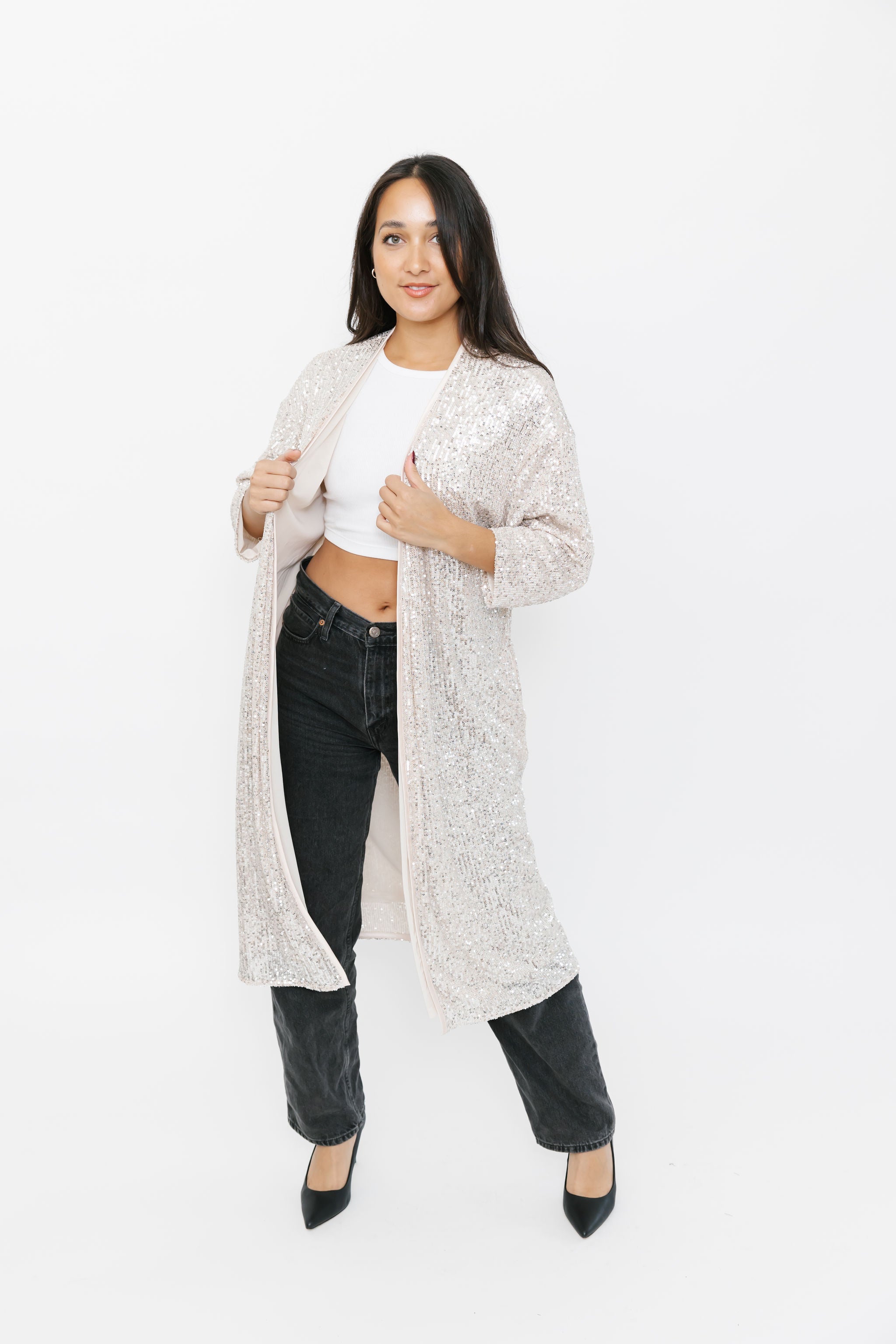 Smash + Tess Liv Sequin Duster in Silver Sparkle