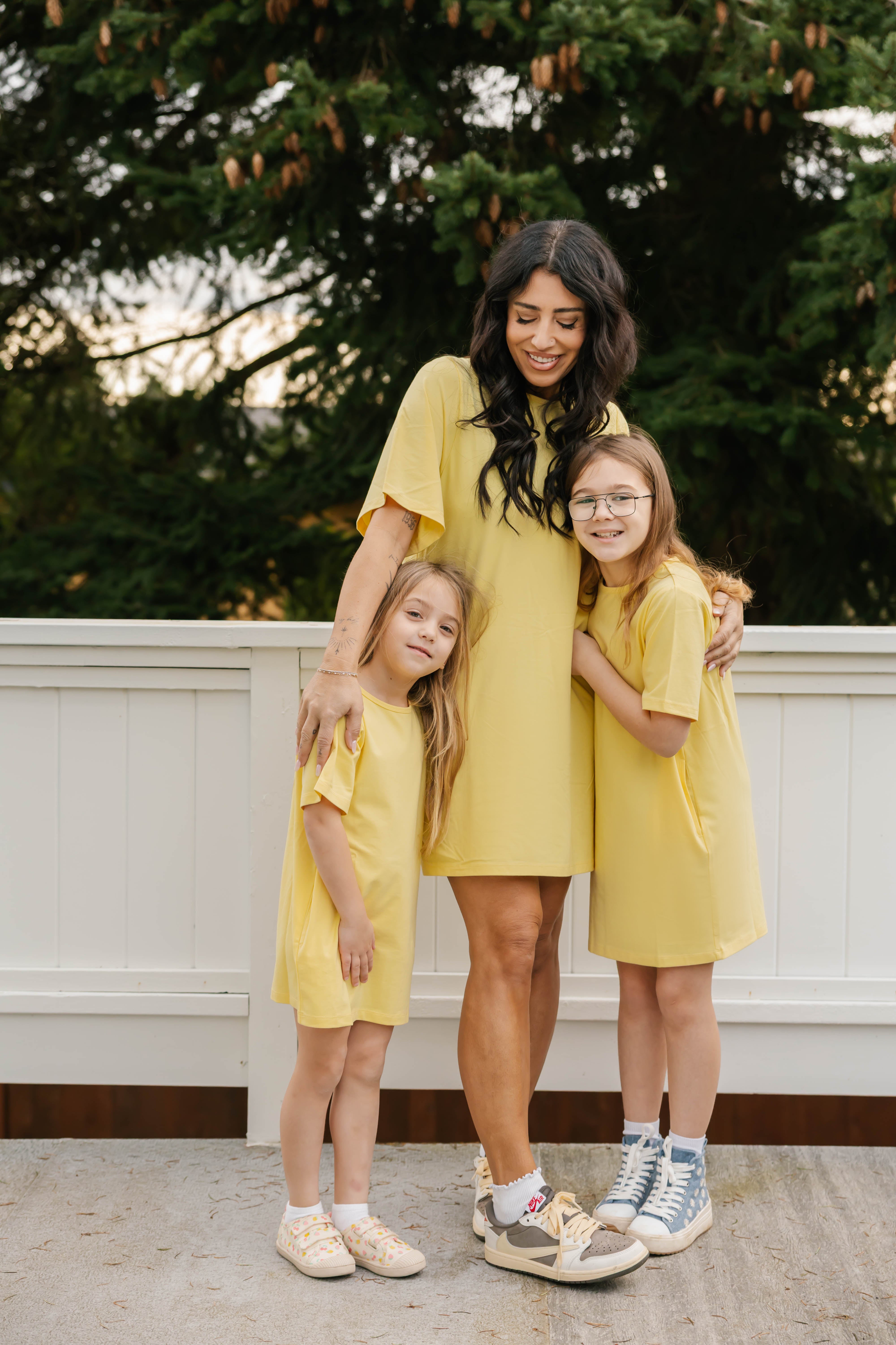 Kids Tatum T-Shirt Mini Dress in Butter Yellow