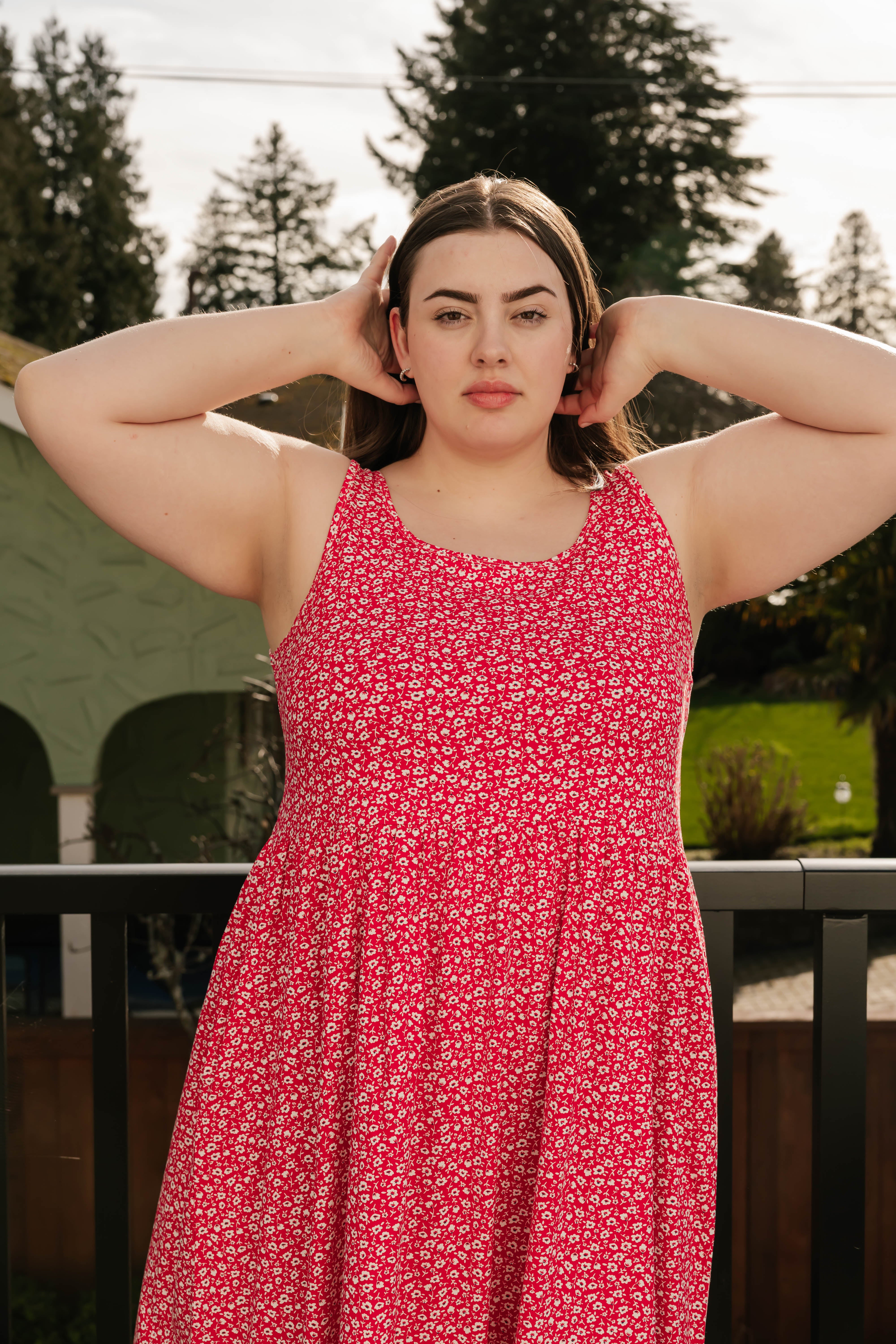 Camille Midi Dress in Rosy Red