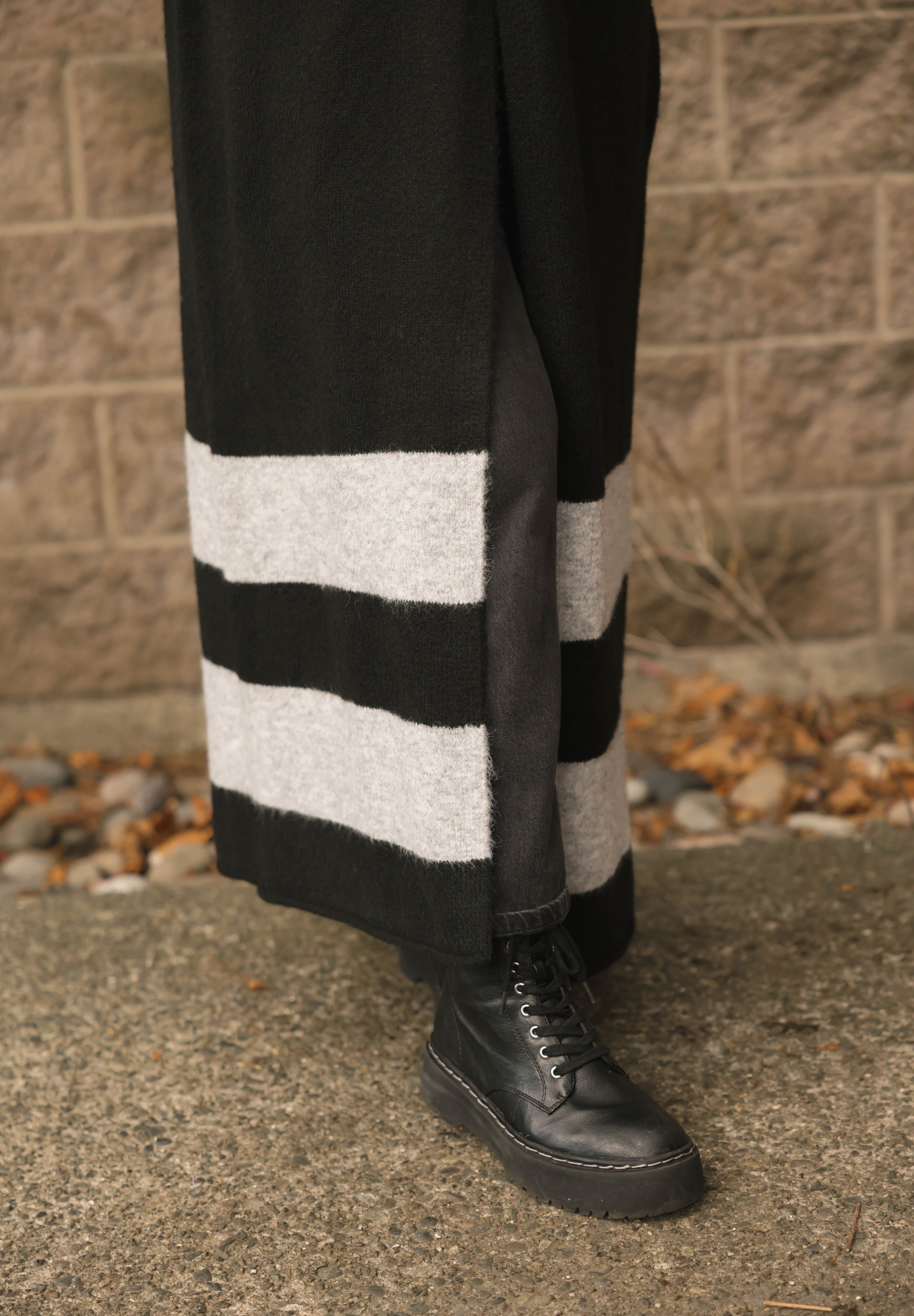 Mabel Striped Long Cardigan in Midnight Black/Grey