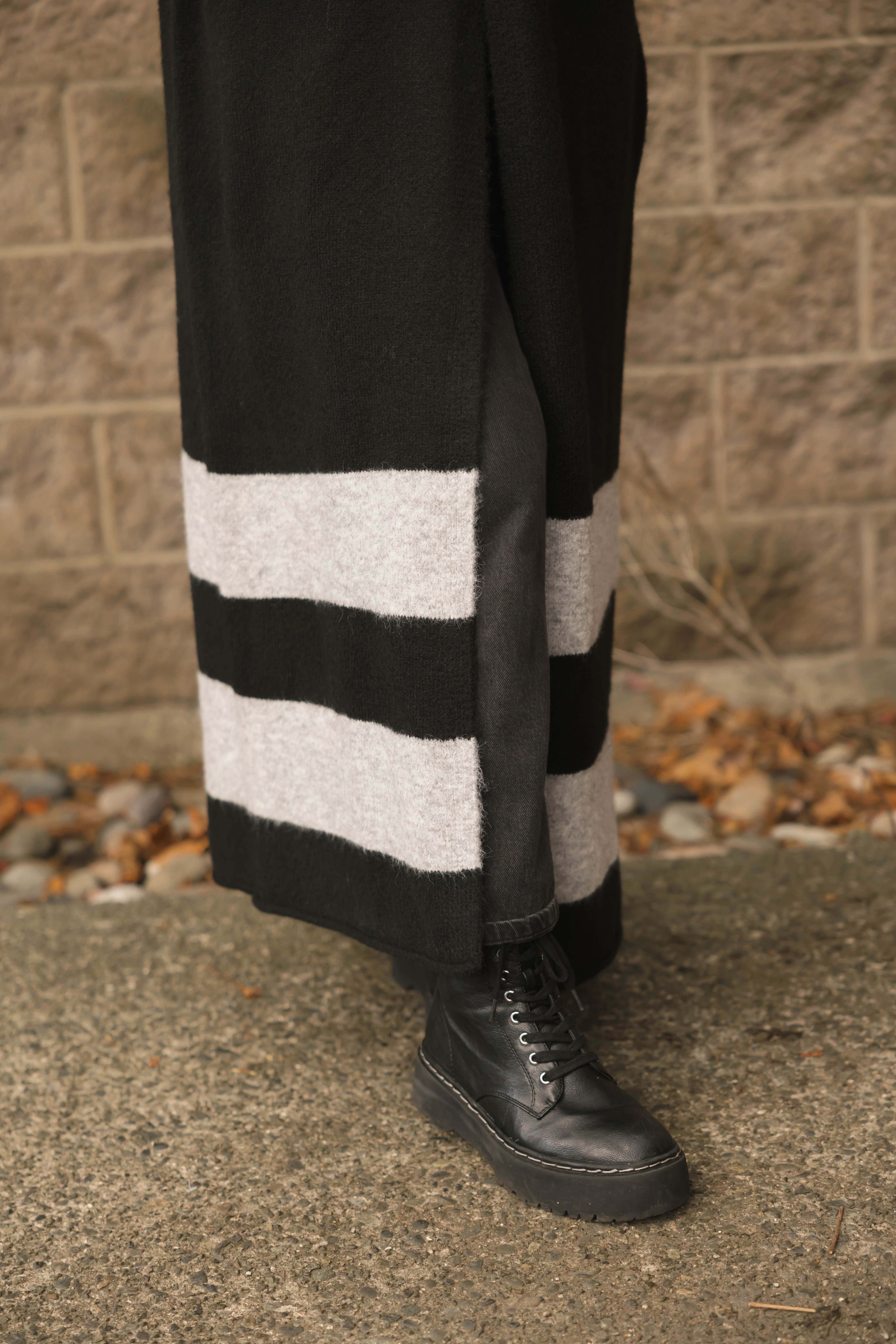 Mabel Striped Long Cardigan in Midnight Black/Grey