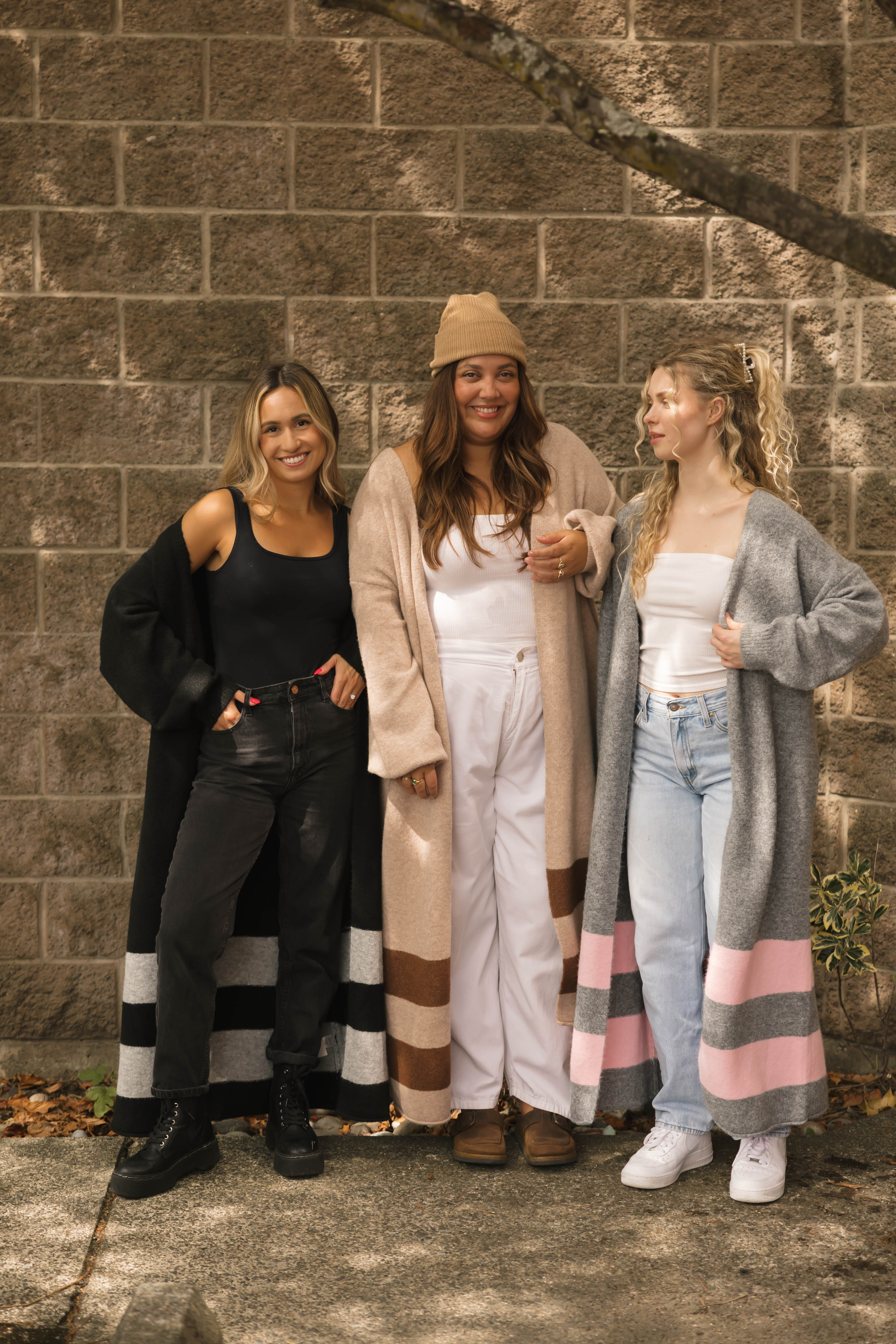 Mabel Striped Long Cardigan in Heather Grey/Pink