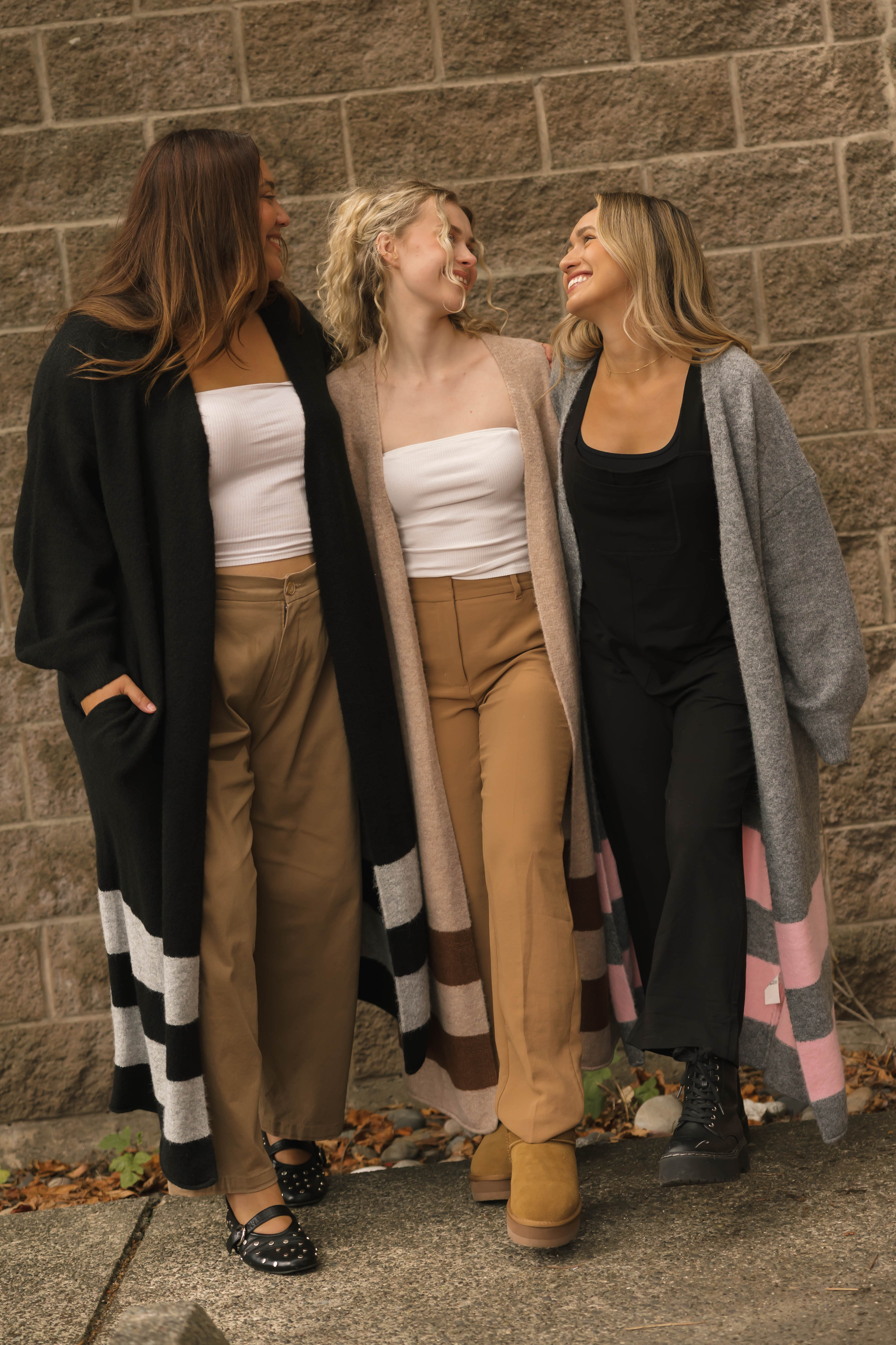 Mabel Striped Long Cardigan in Midnight Black/Grey