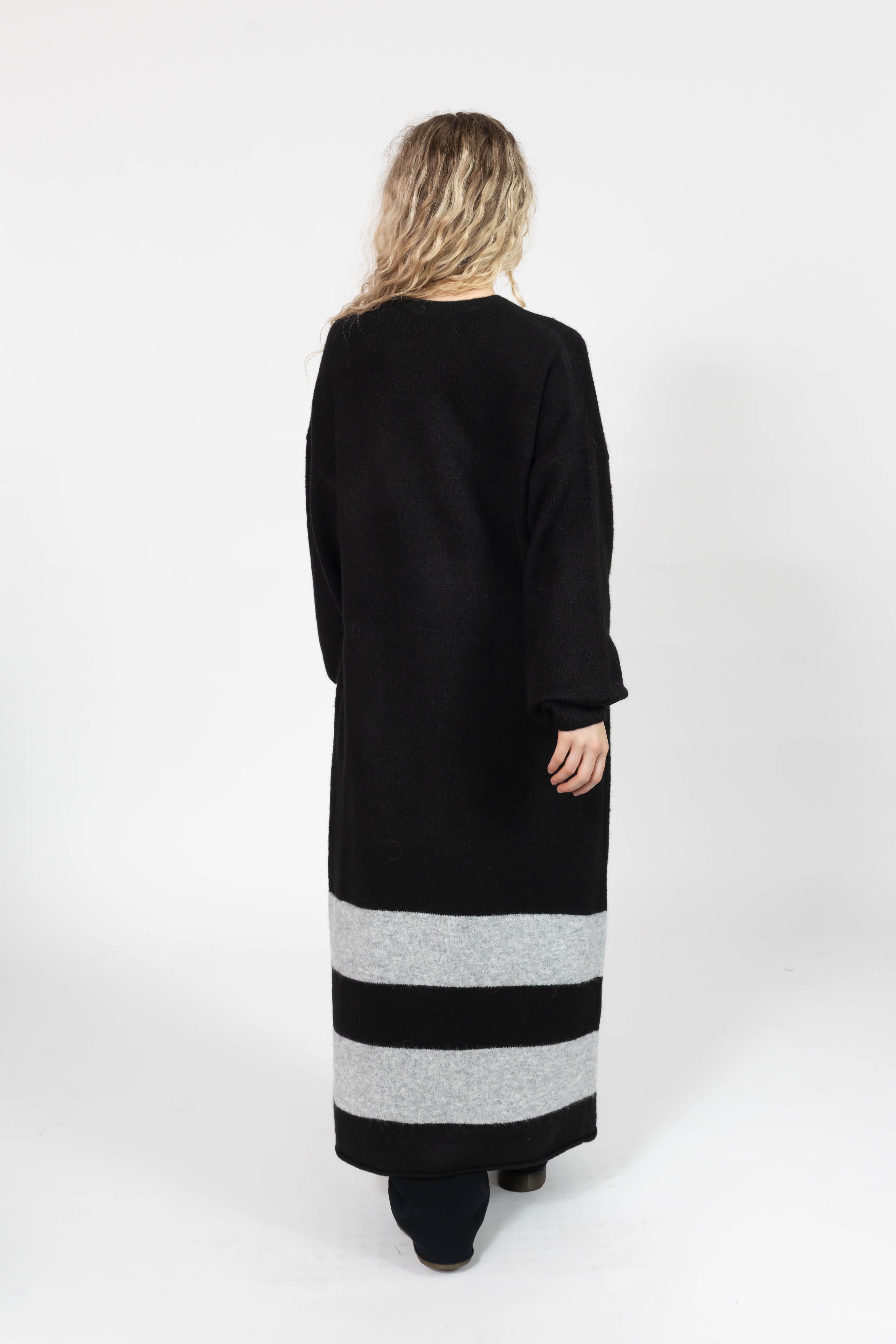 Mabel Striped Long Cardigan in Midnight Black/Grey