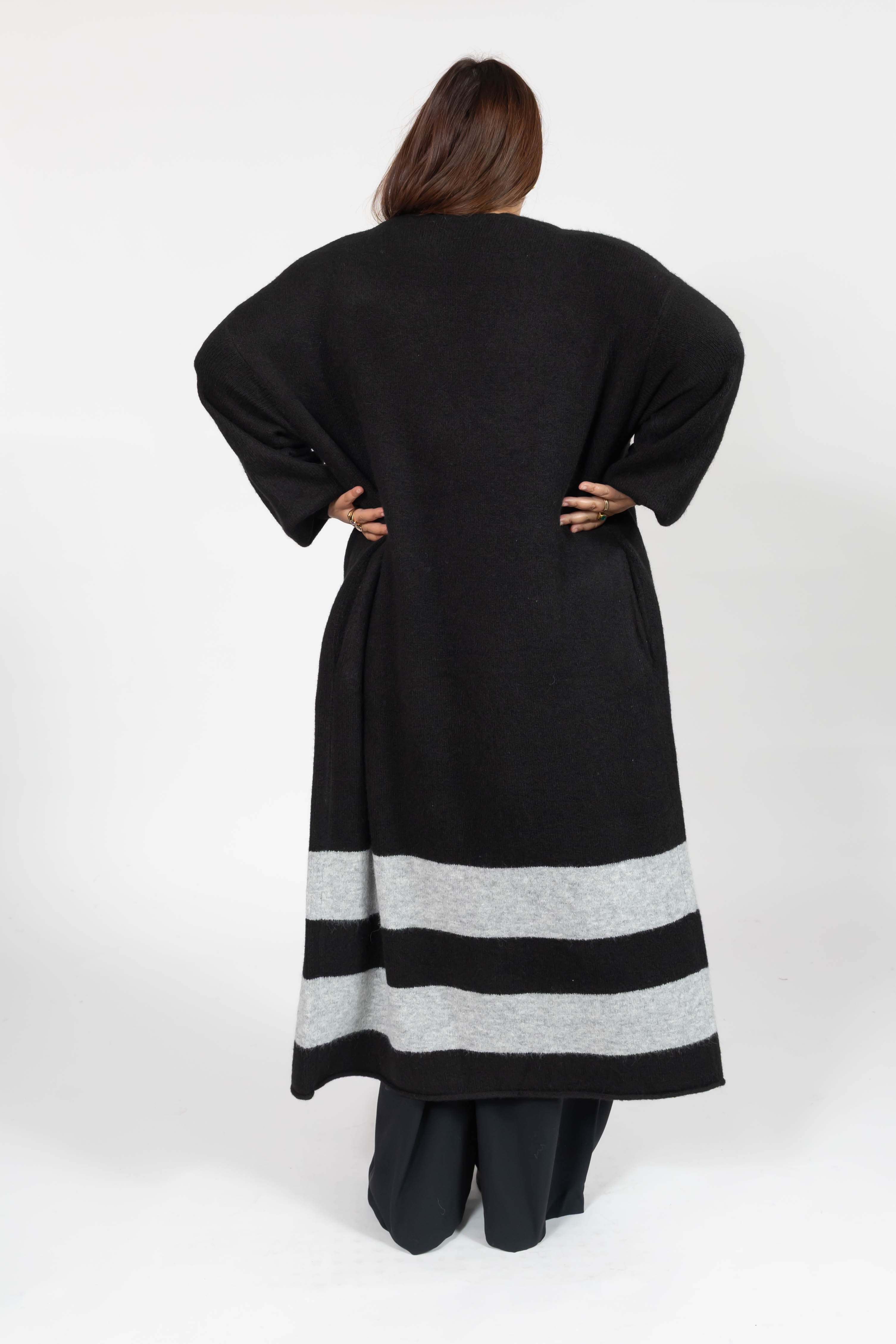 Mabel Striped Long Cardigan in Midnight Black/Grey