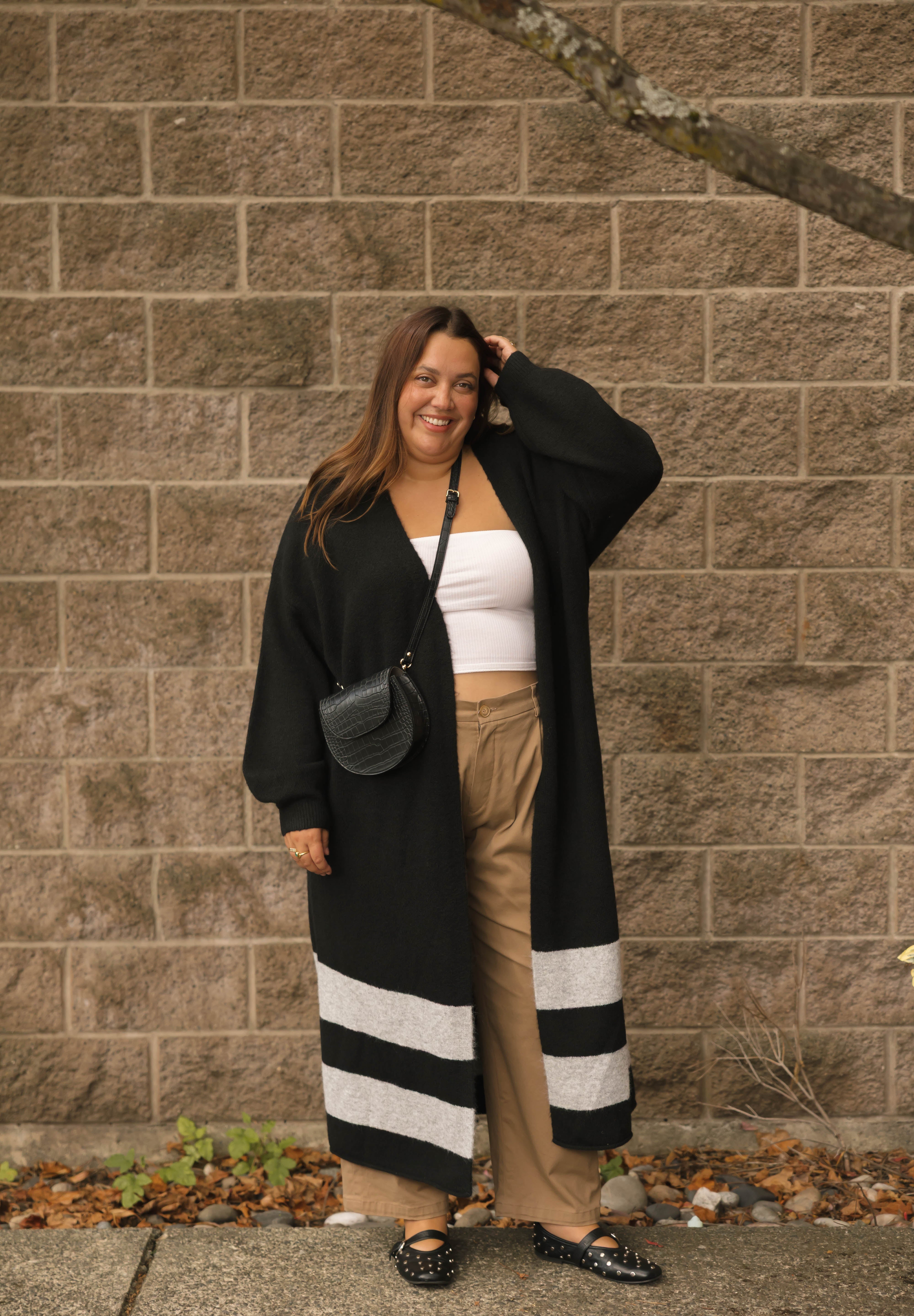 Mabel Striped Long Cardigan in Midnight Black/Grey