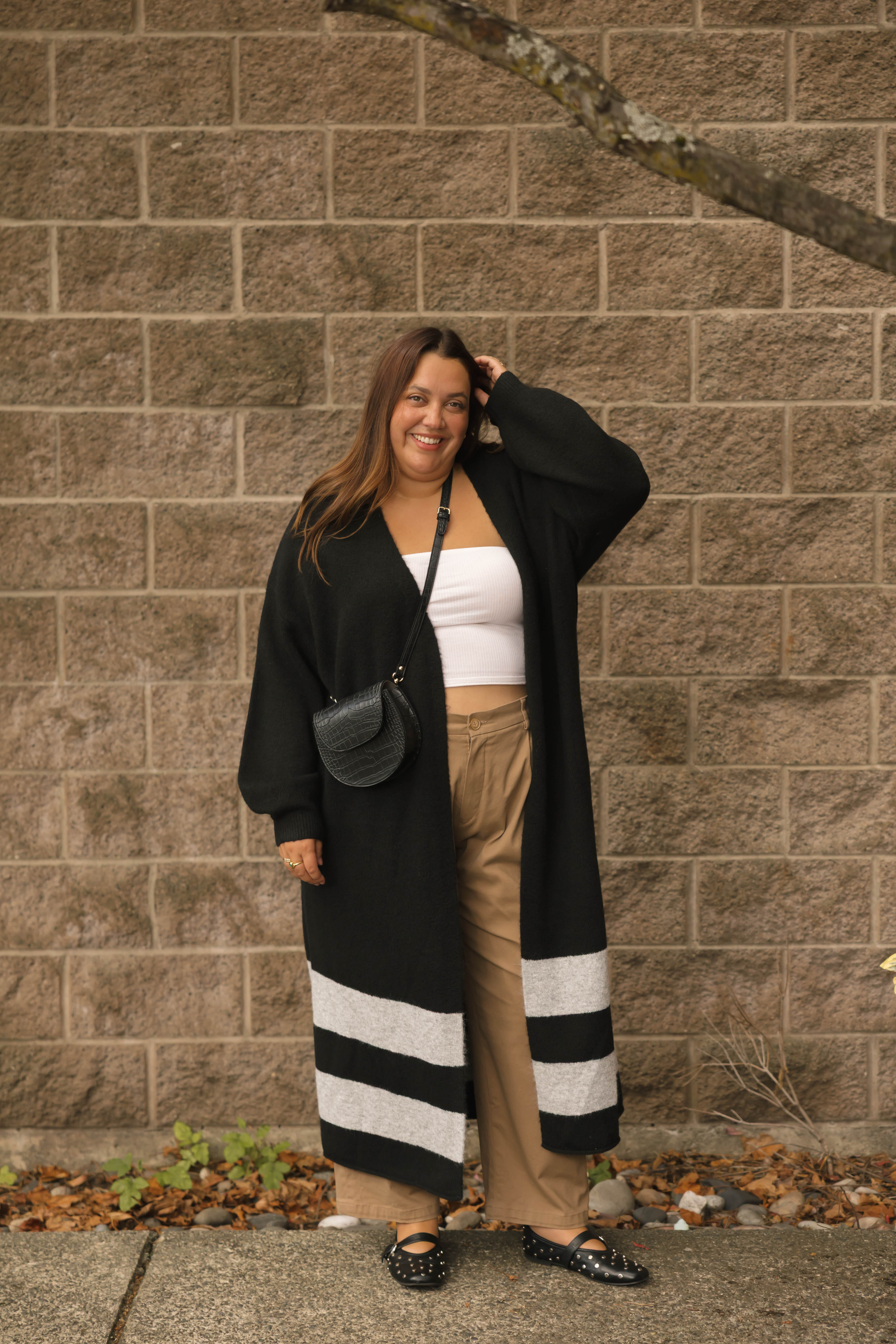 Mabel Striped Long Cardigan in Midnight Black/Grey