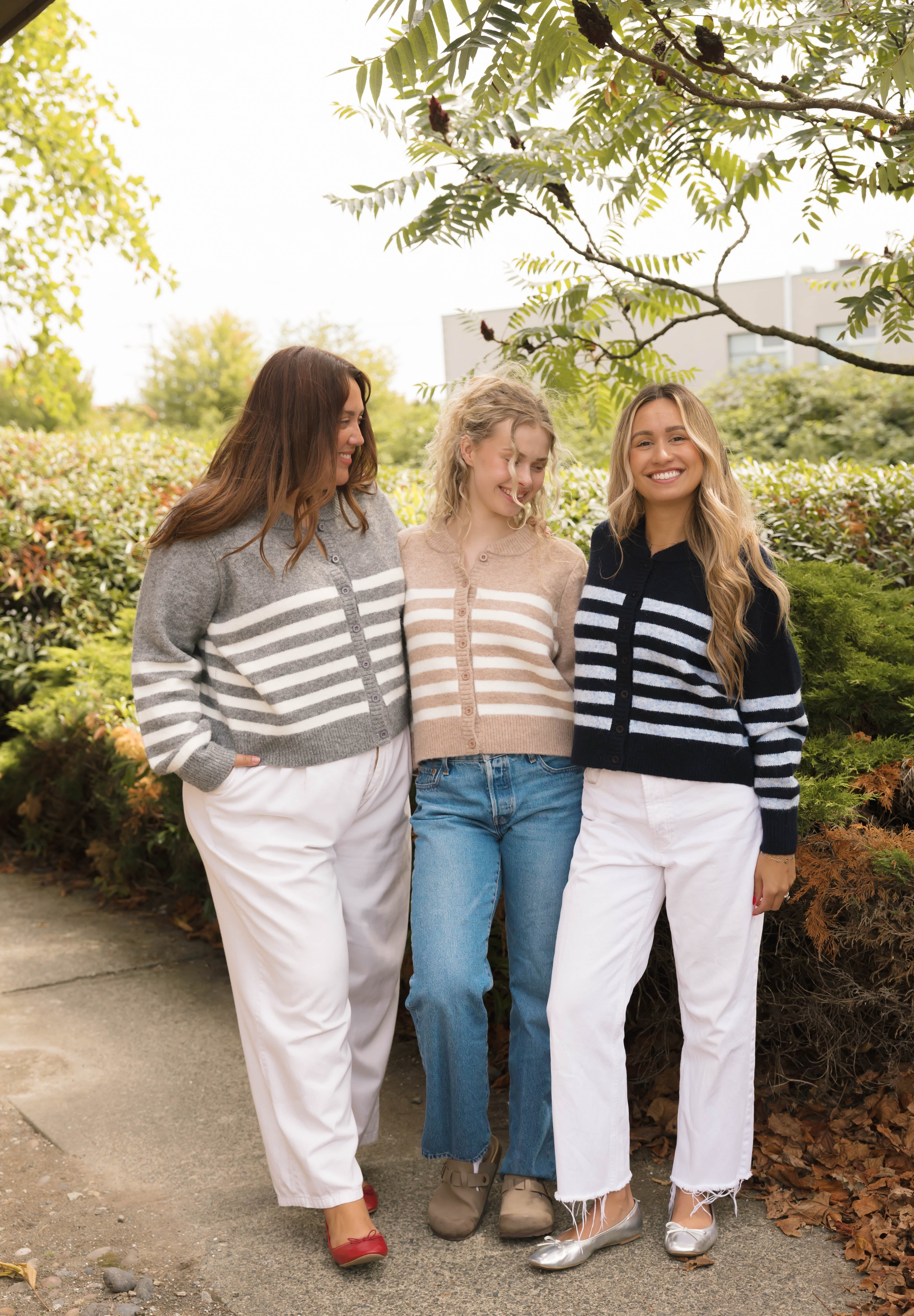 Mabel Striped Short Cardigan in Navy/Blue