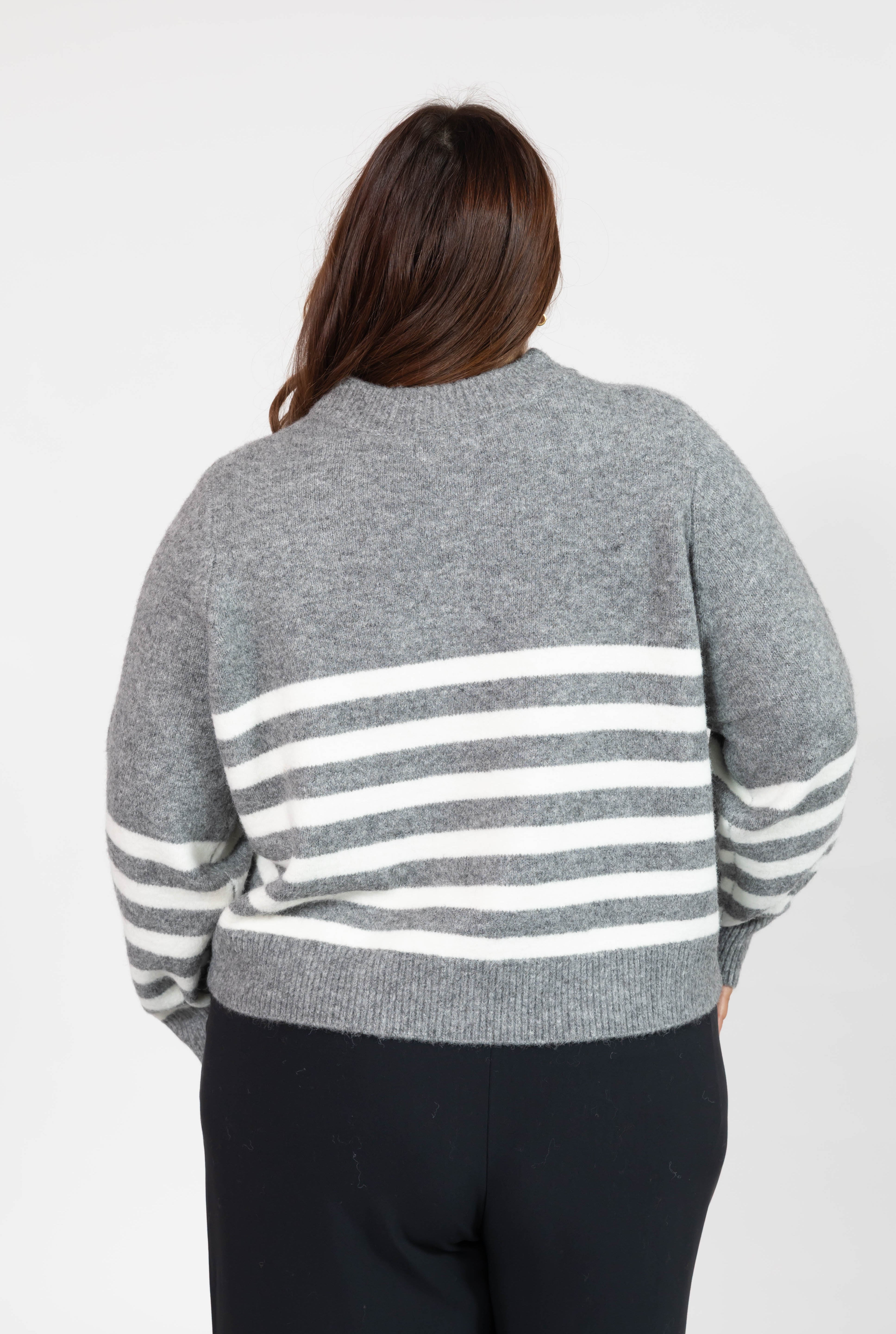 Mabel Striped Short Cardigan in Heather Grey/Ivory
