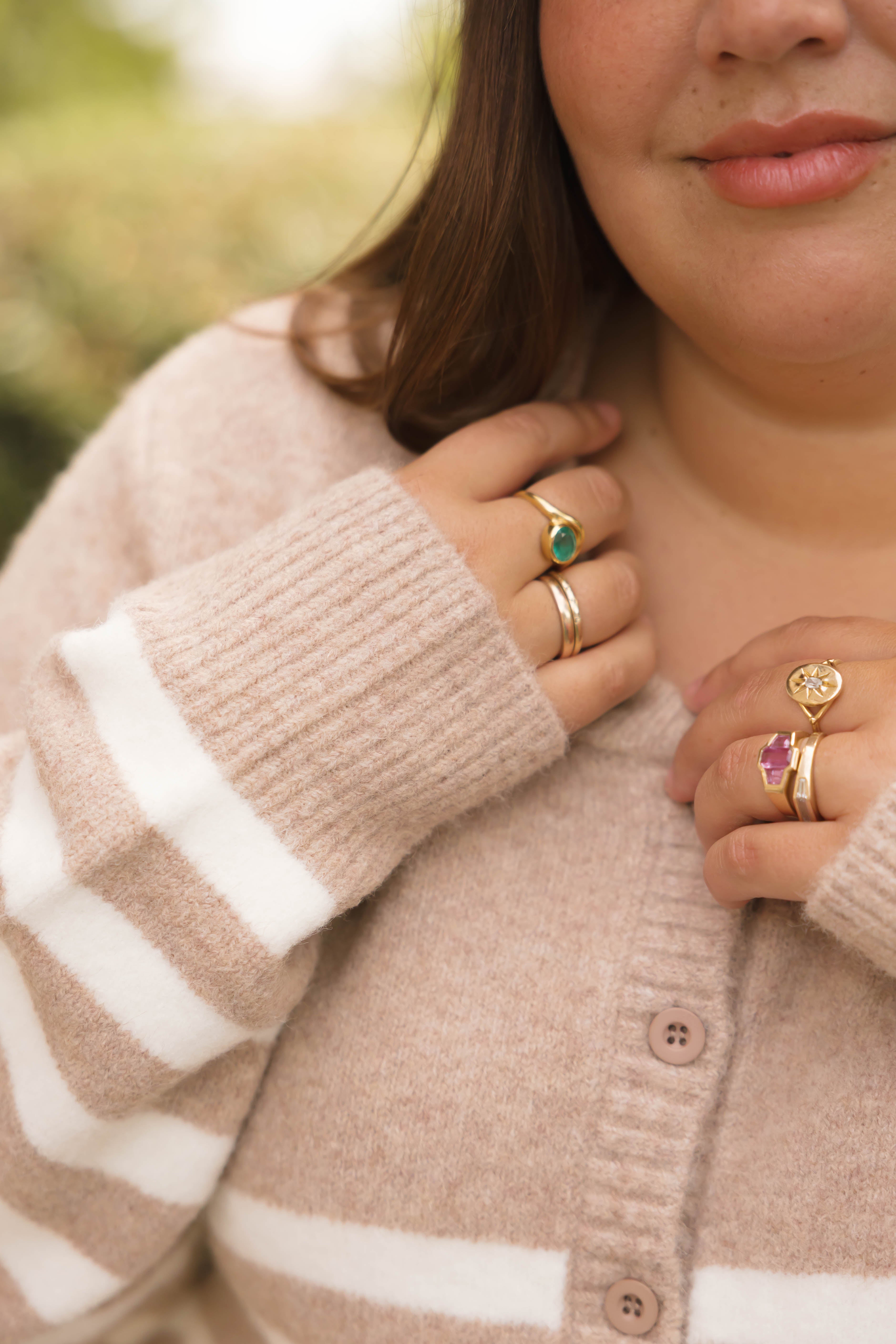 Mabel Striped Short Cardigan in Light Brown/Ivory