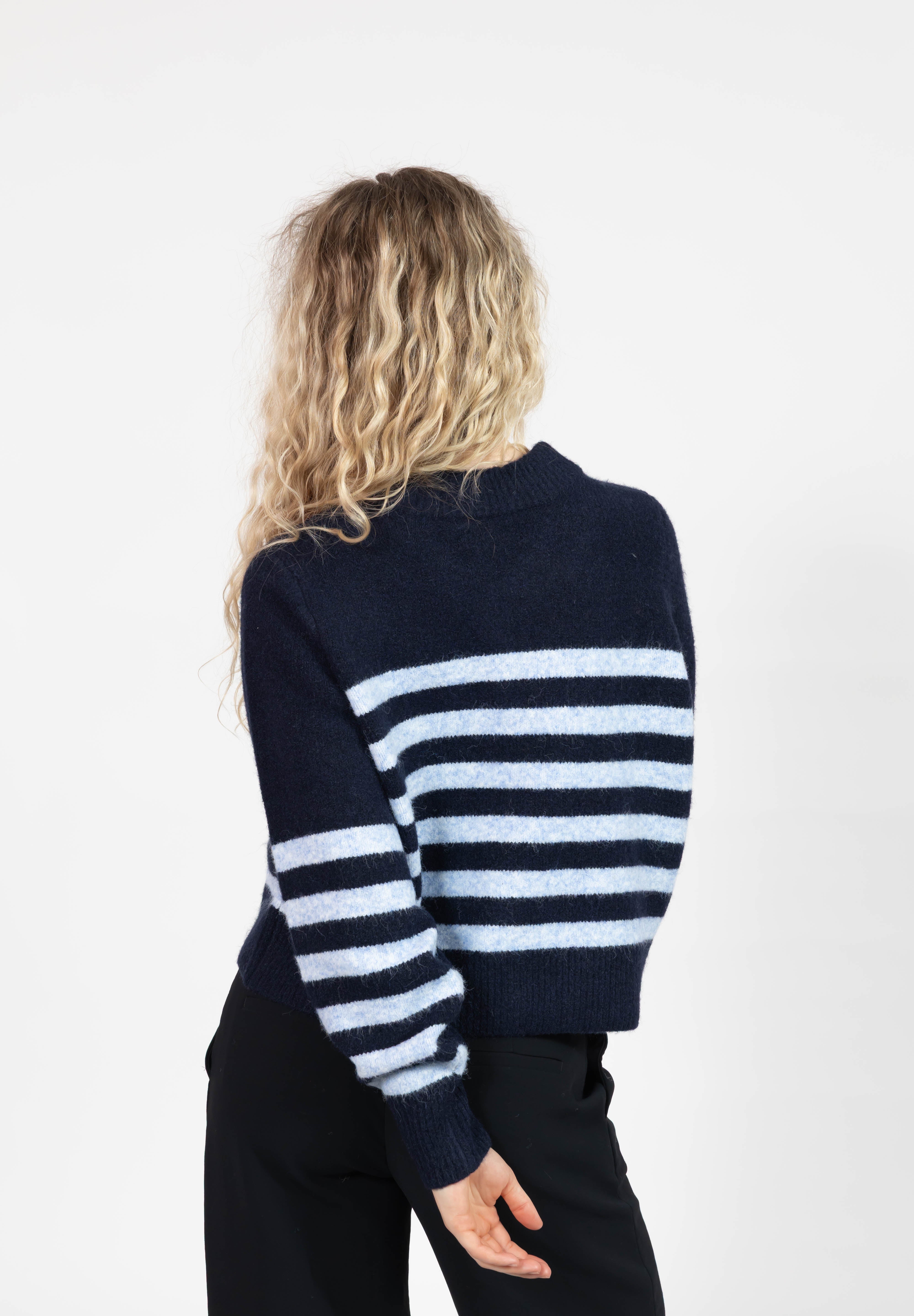Mabel Striped Short Cardigan in Navy/Blue