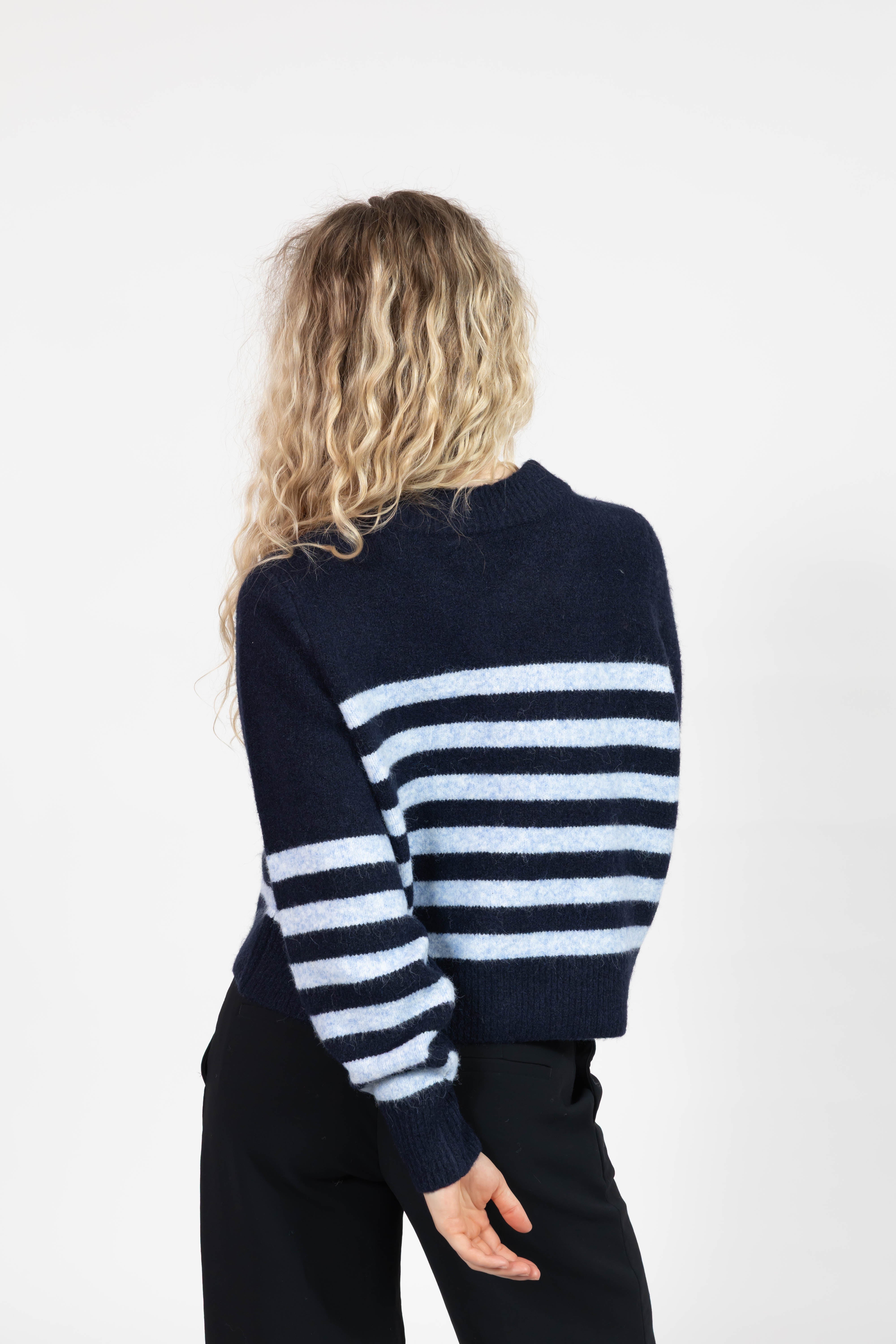 Mabel Striped Short Cardigan in Navy/Blue