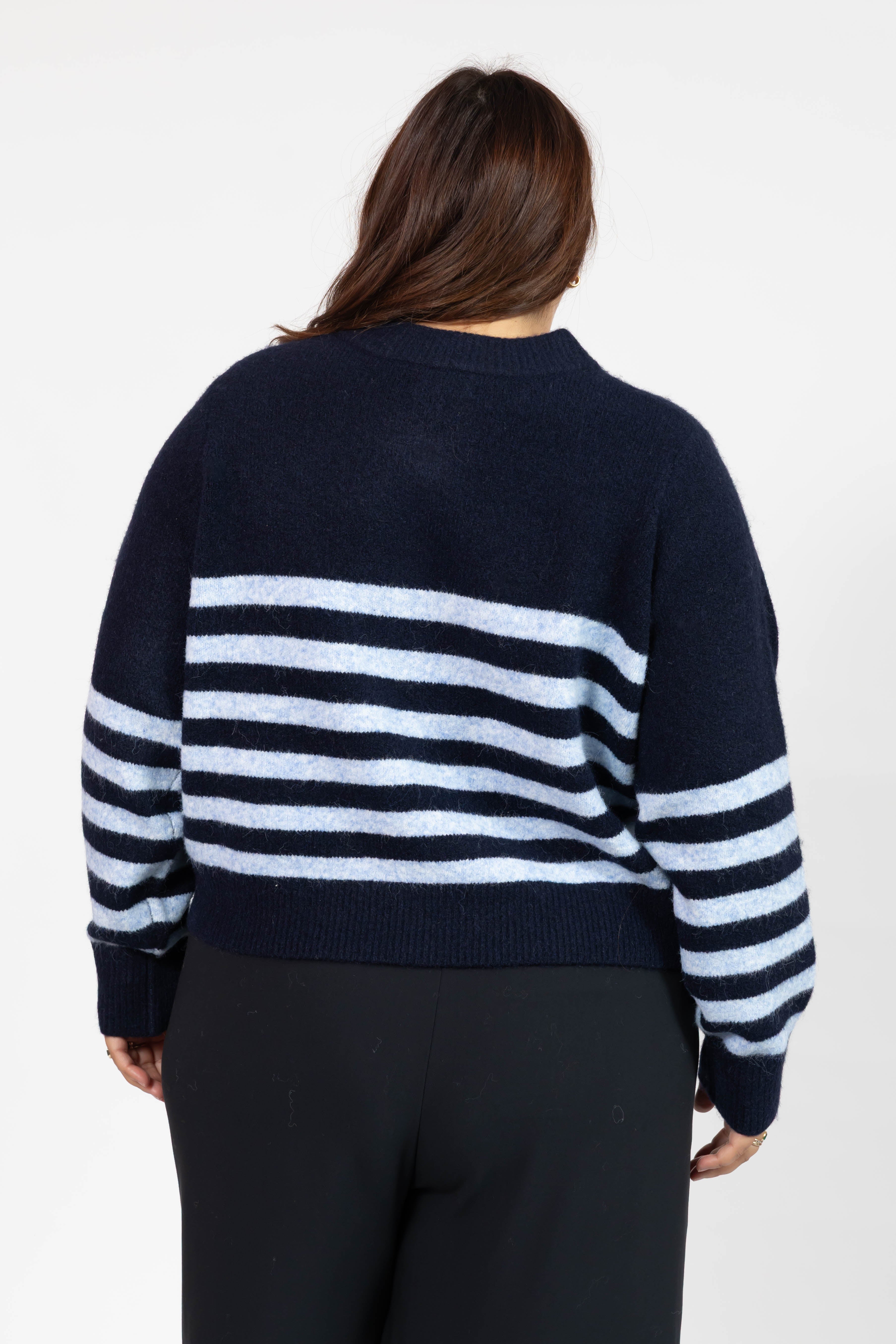 Mabel Striped Short Cardigan in Navy/Blue